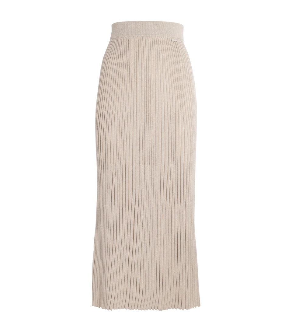 Wool-Blend Shimmer Midi Skirt