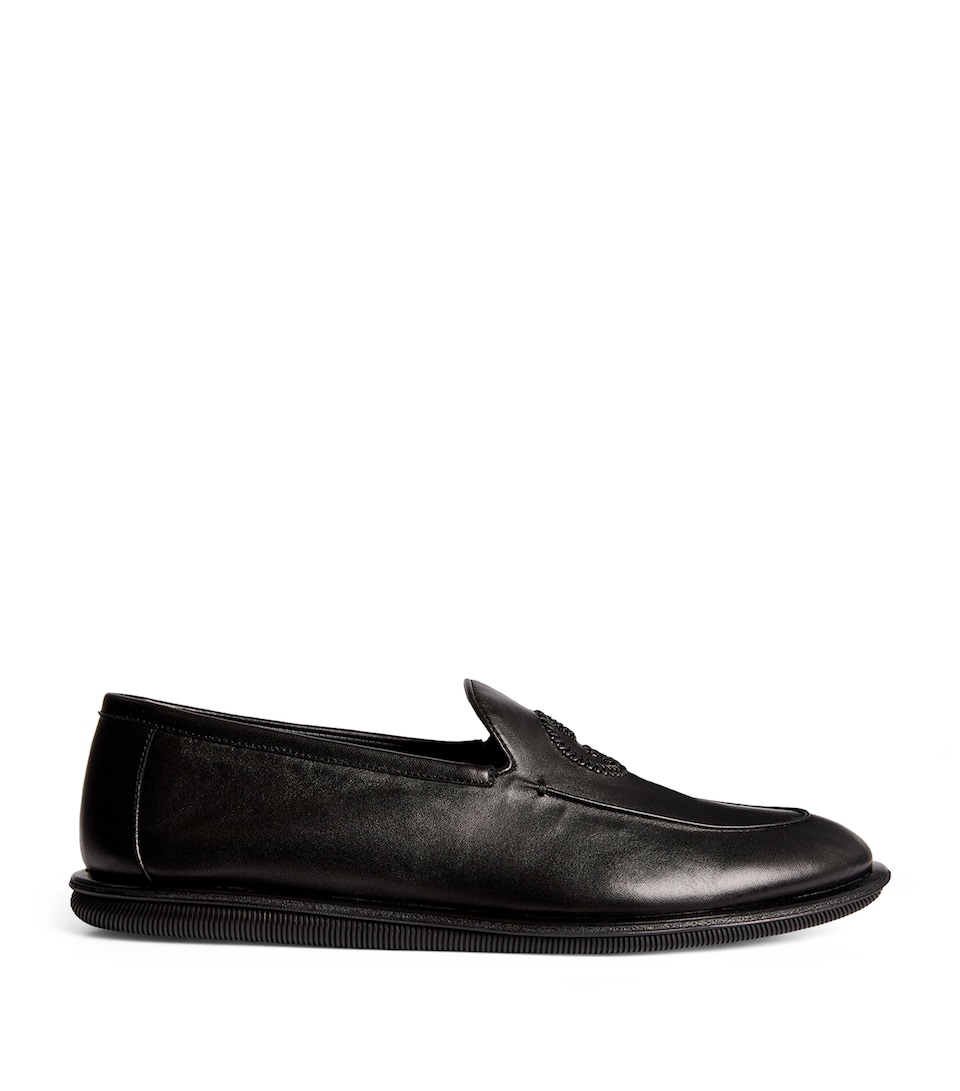 Leather Monogram-Embroidered Loafers