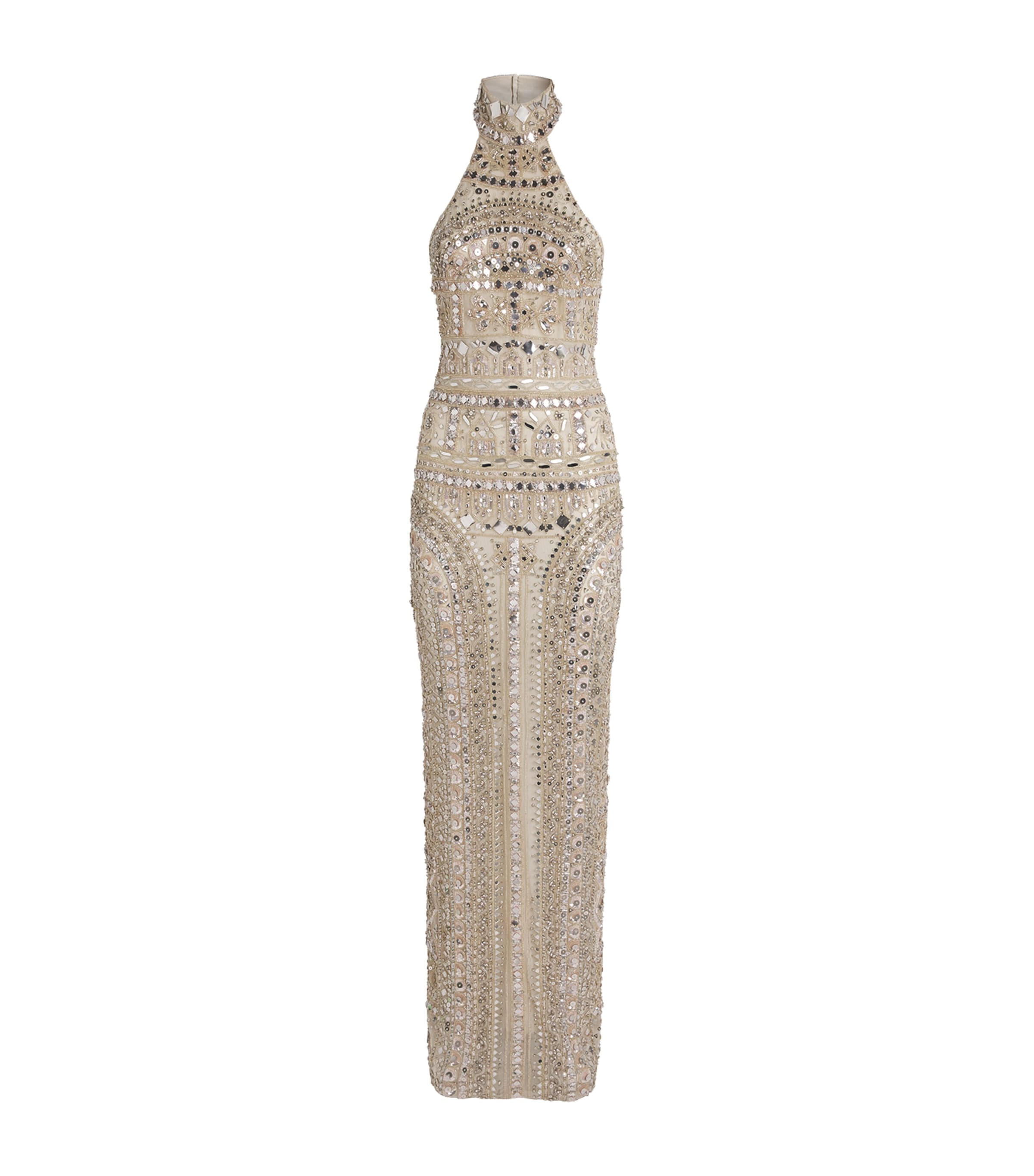 Zuhair Murad Womens Silk Embellished Halterneck Gown Beige/silver