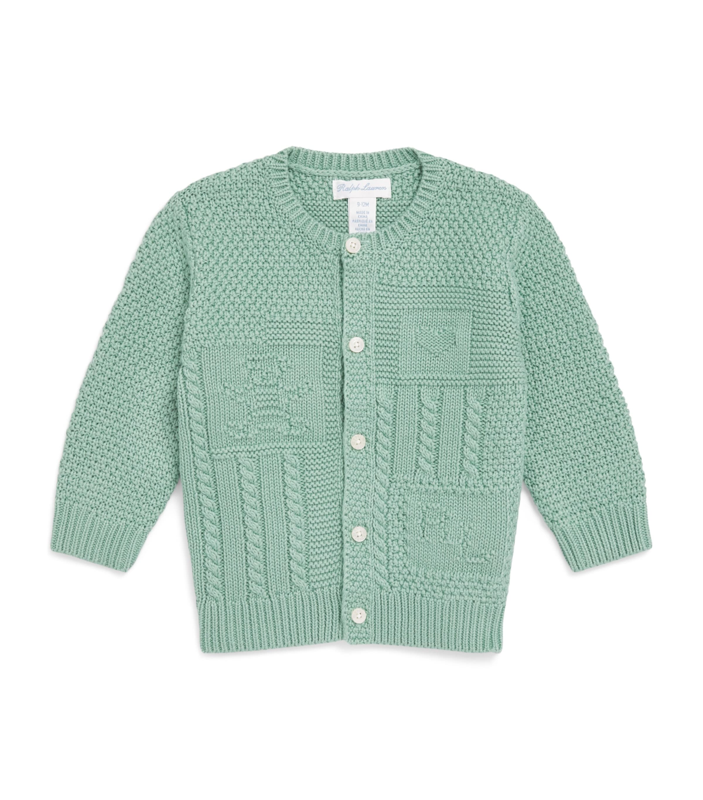 Ralph Lauren Kids Cotton Logo Cardigan (3-24 Months) Faded Mint