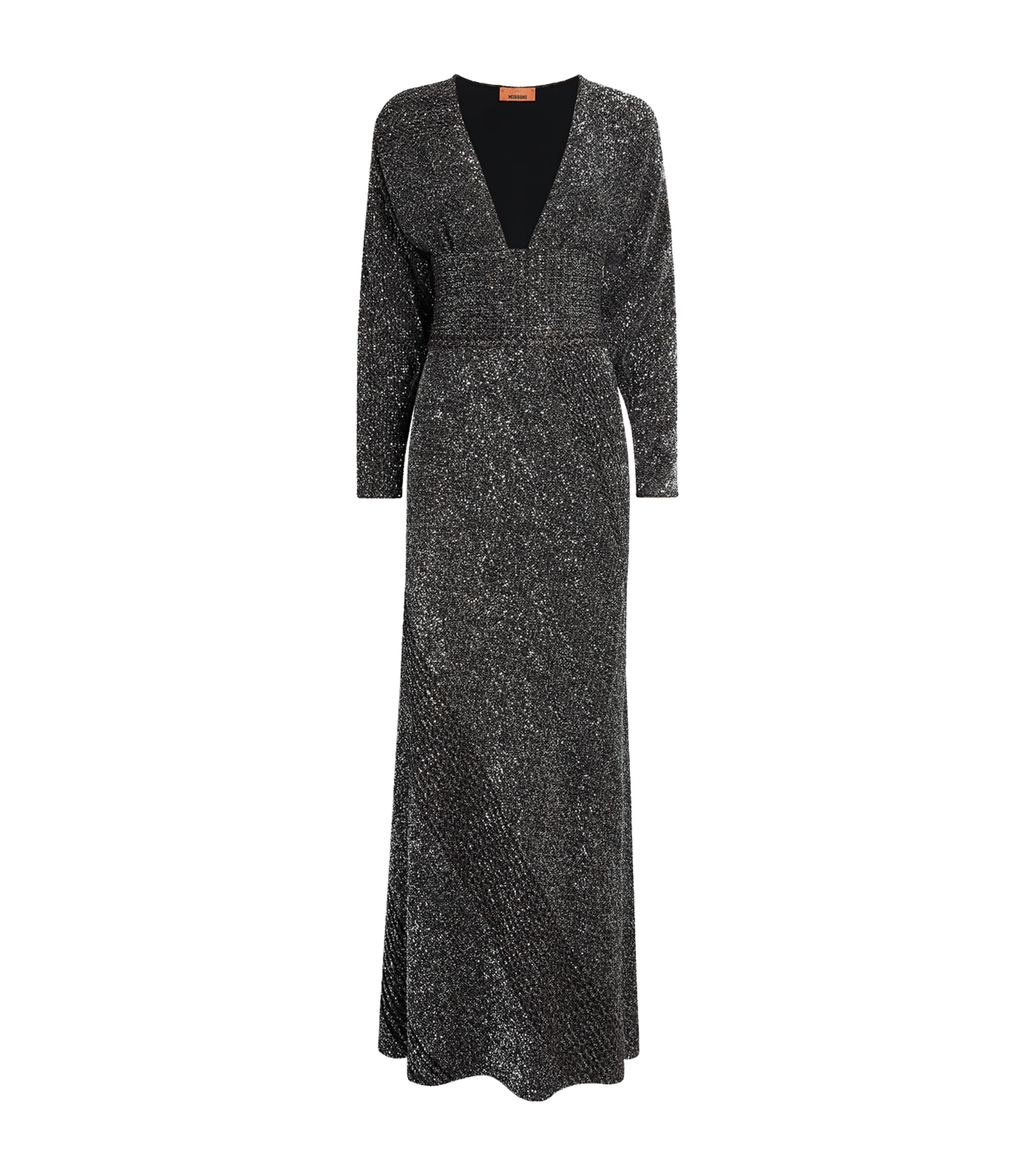 Missoni Womens Sequin Plunge-Neck Maxi Dress Blk/rst/slvr