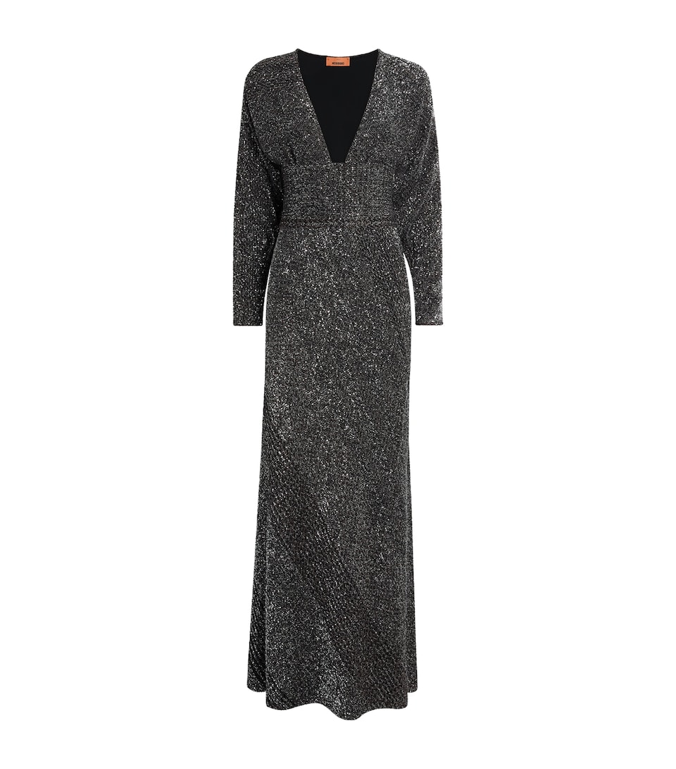 Missoni Womens Sequin Plunge-Neck Maxi Dress Blk/rst/slvr