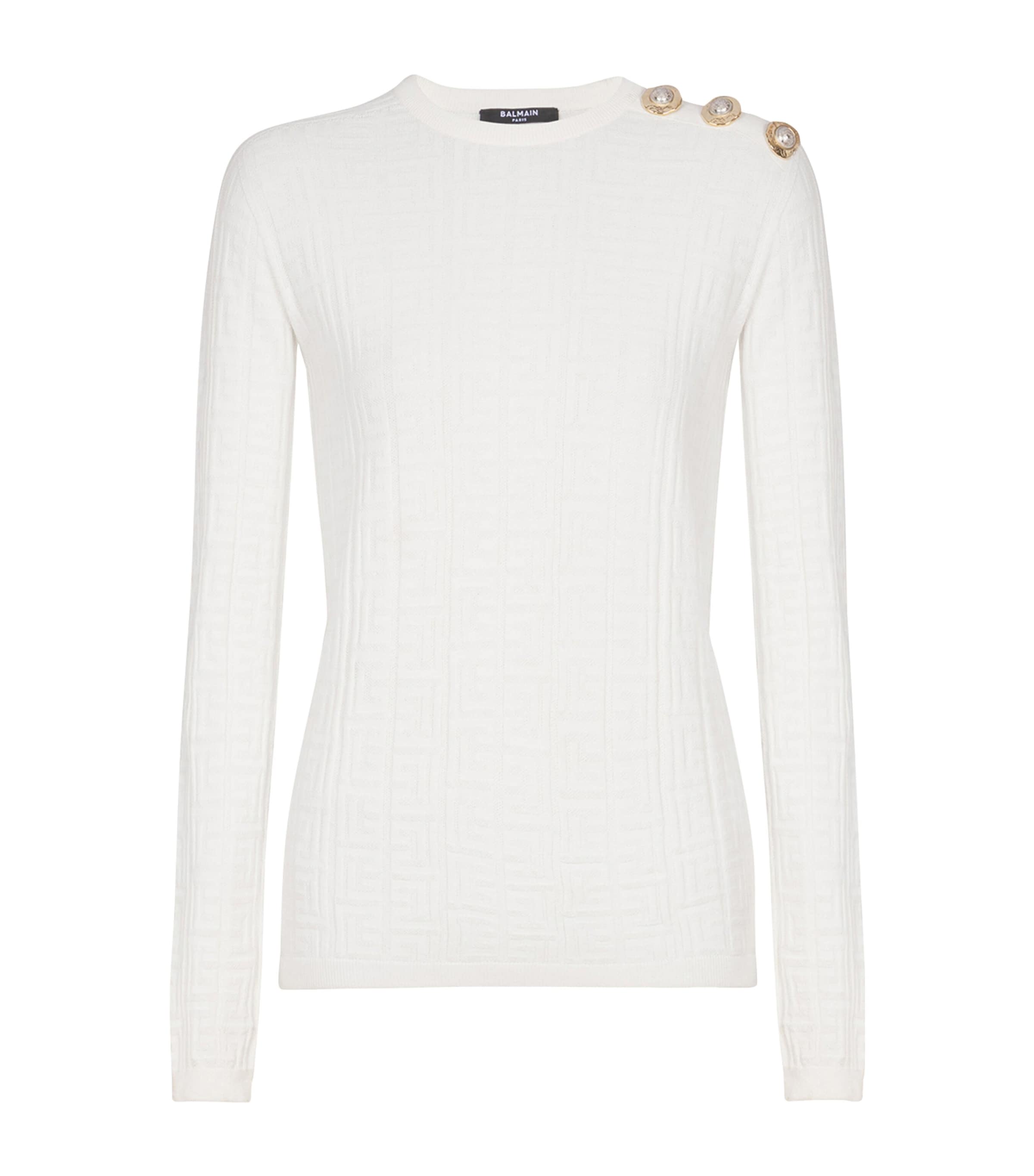 Button-Trim Monogram Sweater