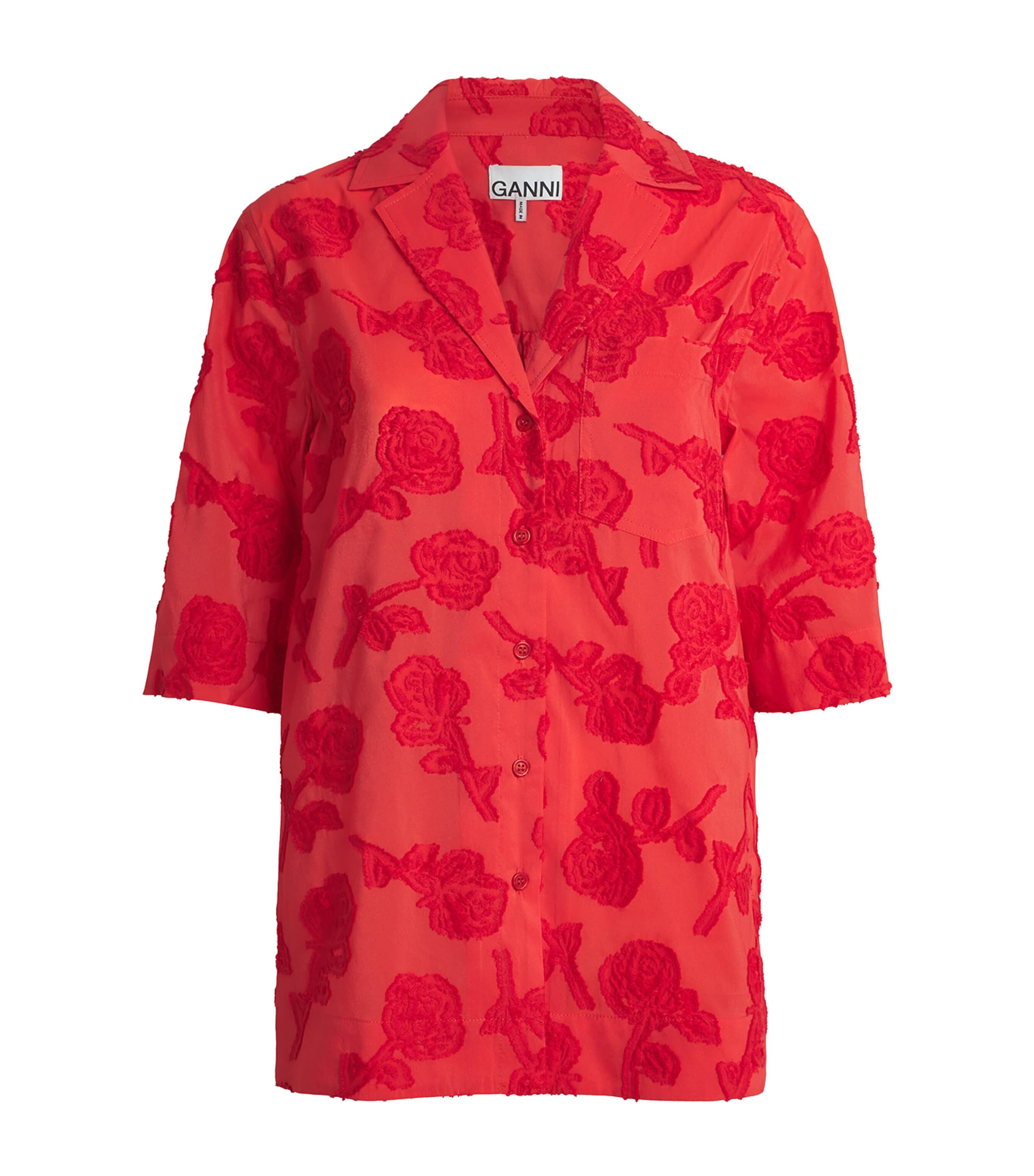 GANNI Womens Floral Oversized Shirt Fiery Red