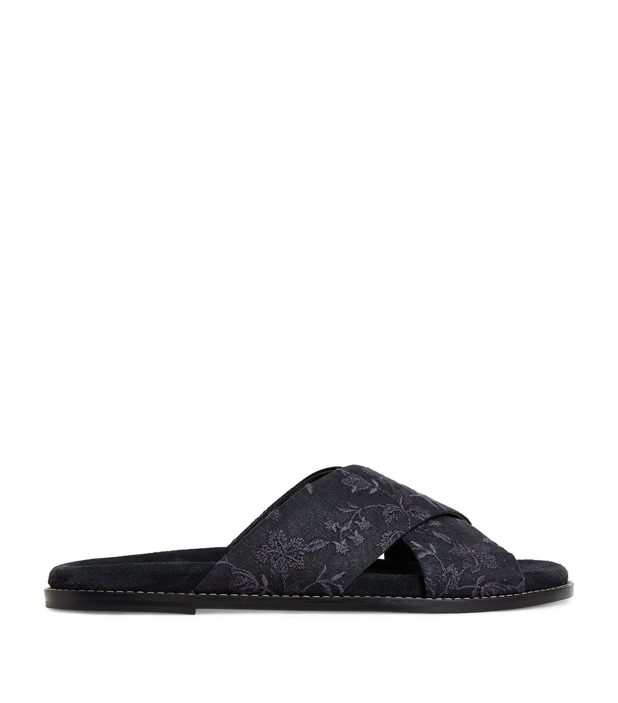 Eleventy Embroidered Crossover Slides Nero