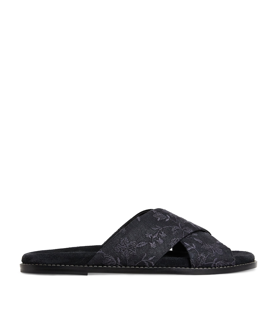 Eleventy Embroidered Crossover Slides Nero