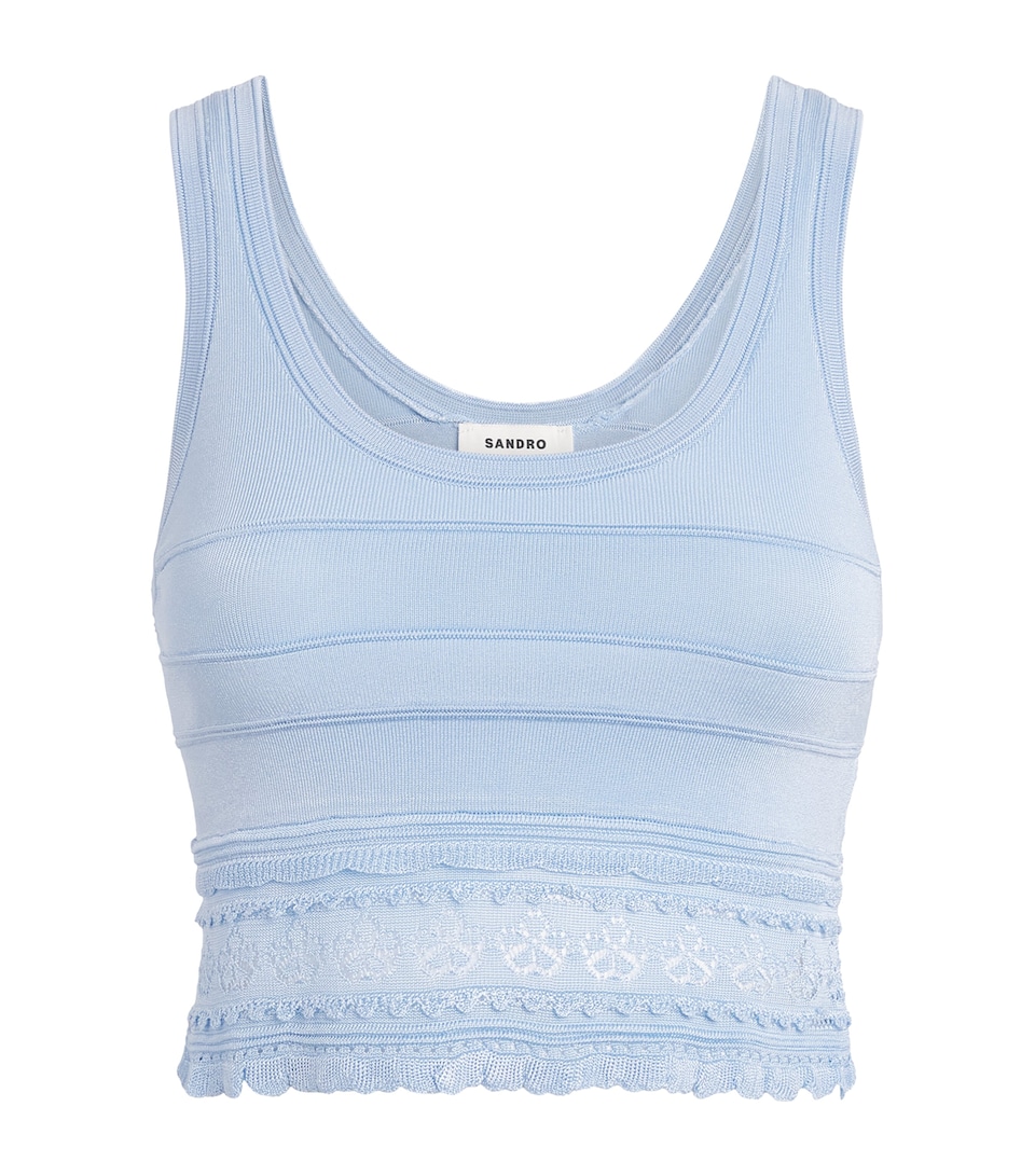 Sandro Paris Womens Pointelle Crop Top Sky Blue