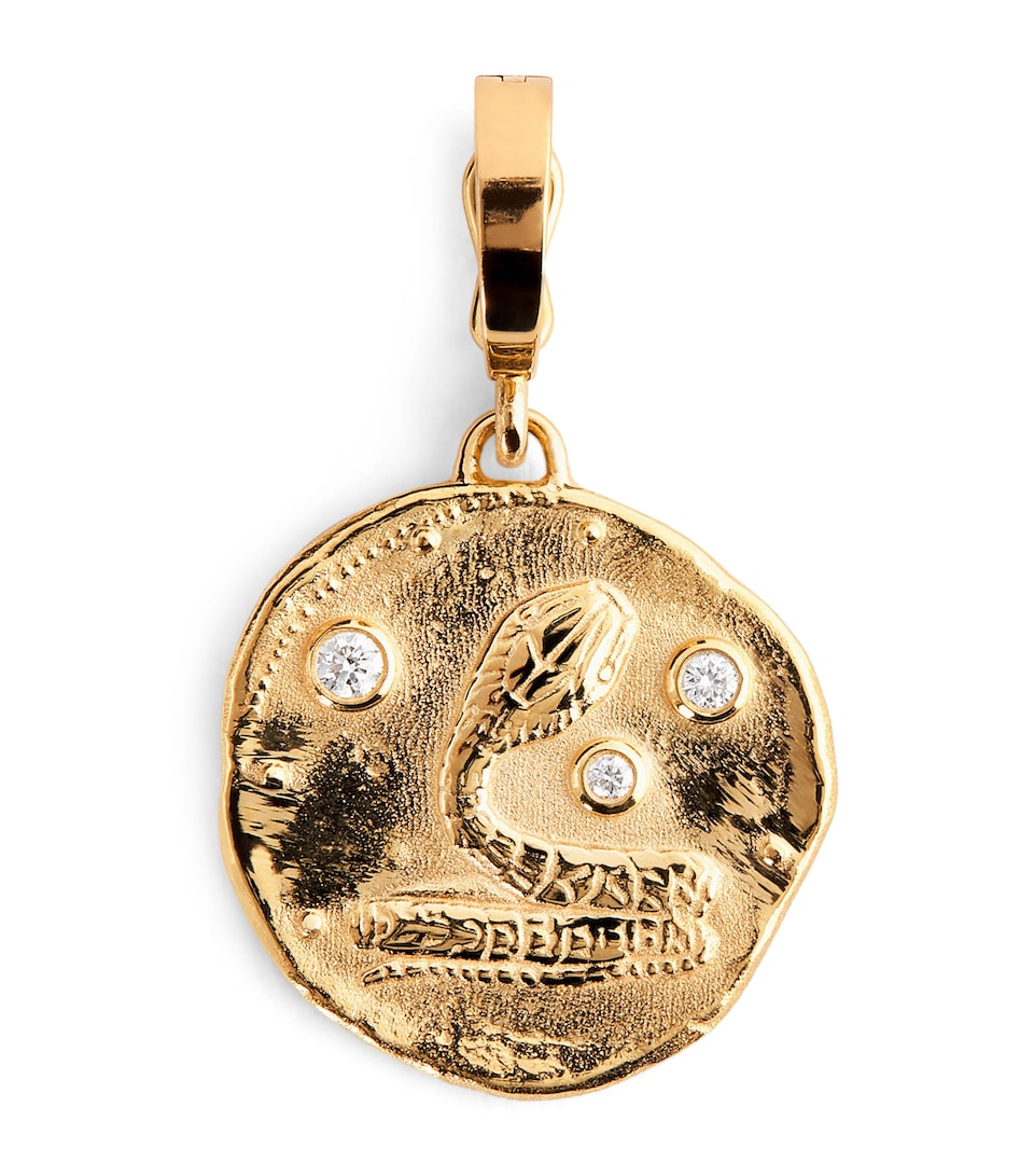 Azlee Small Yellow Gold and Diamond Snake Coin Charm Yellow Gold