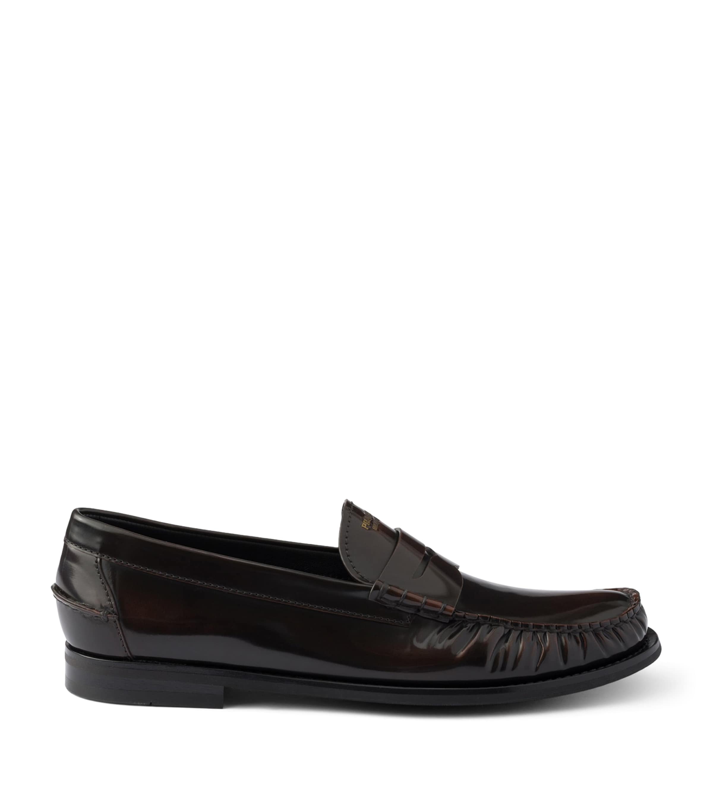 Prada Brushed Leather Loafers Brown
