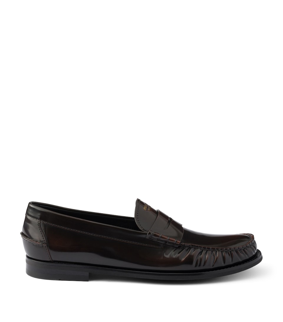 Prada Brushed Leather Loafers Brown