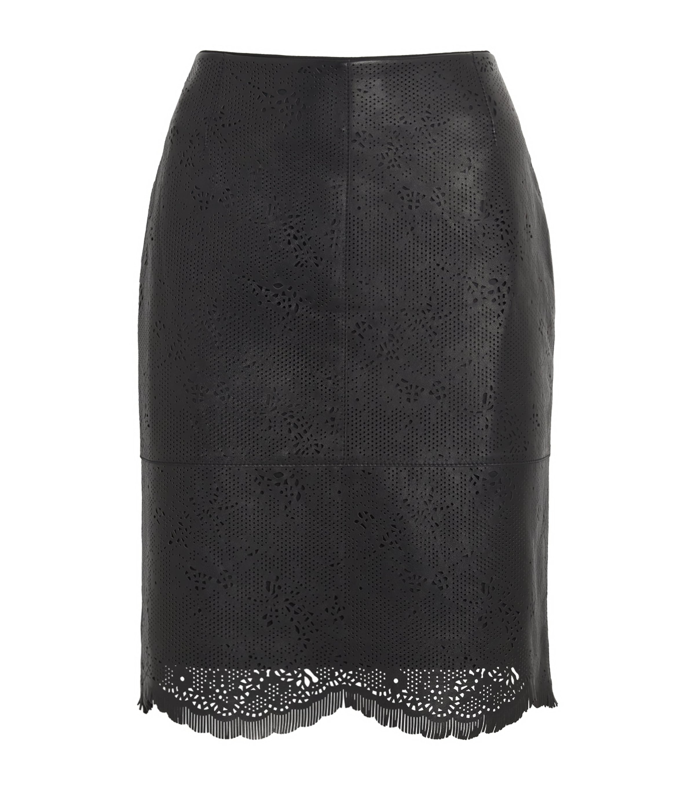 Lafayette 148 Womens Lambskin Laser-Cut Mini Skirt Black