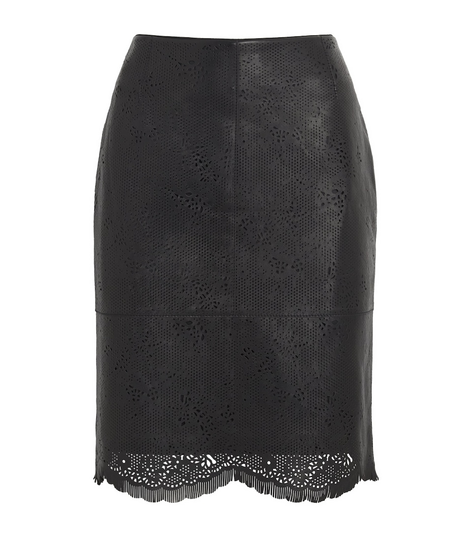 Lafayette 148 Womens Lambskin Laser-Cut Mini Skirt Black