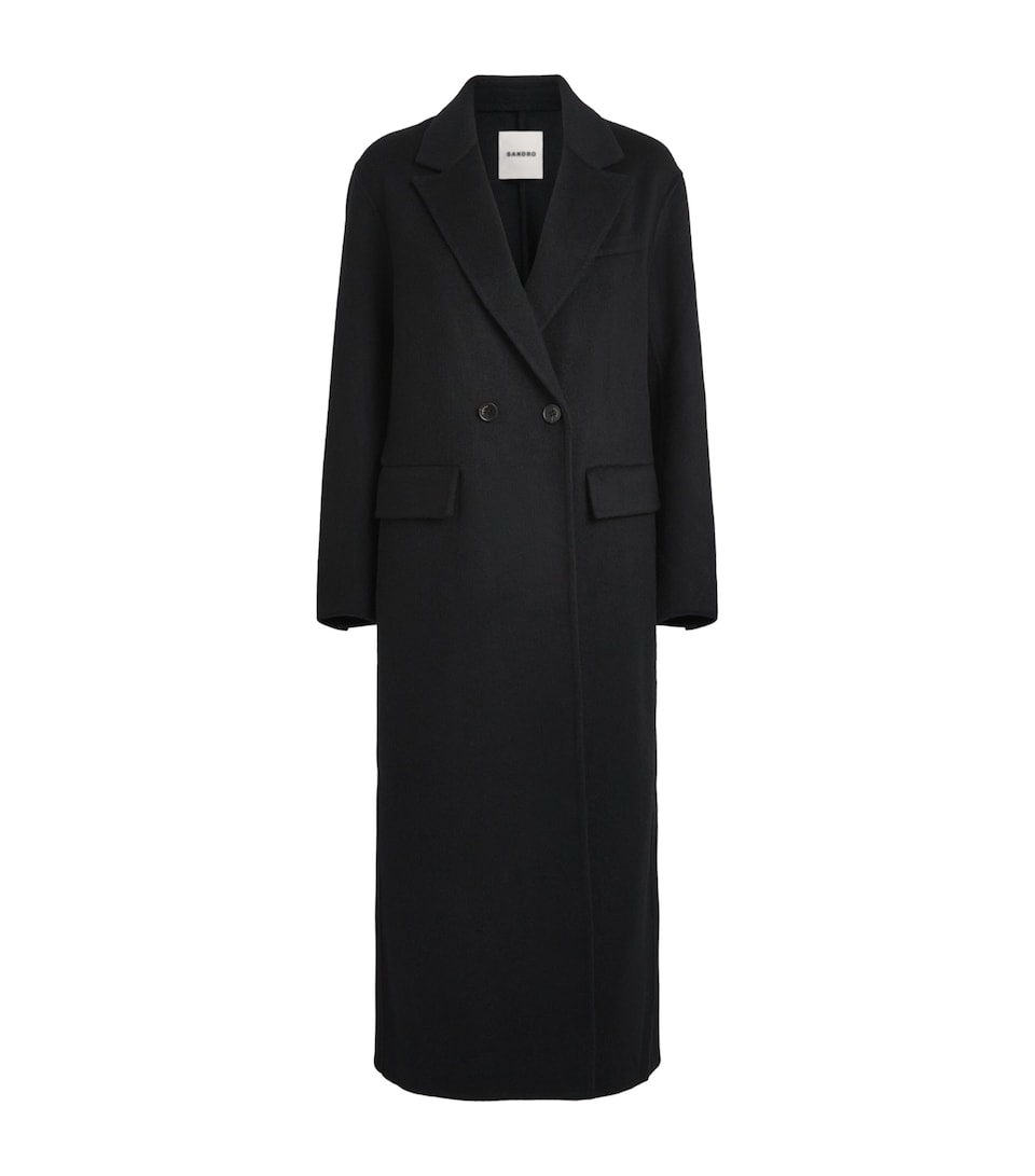 Sandro Paris Womens Wool Longline Coat Black