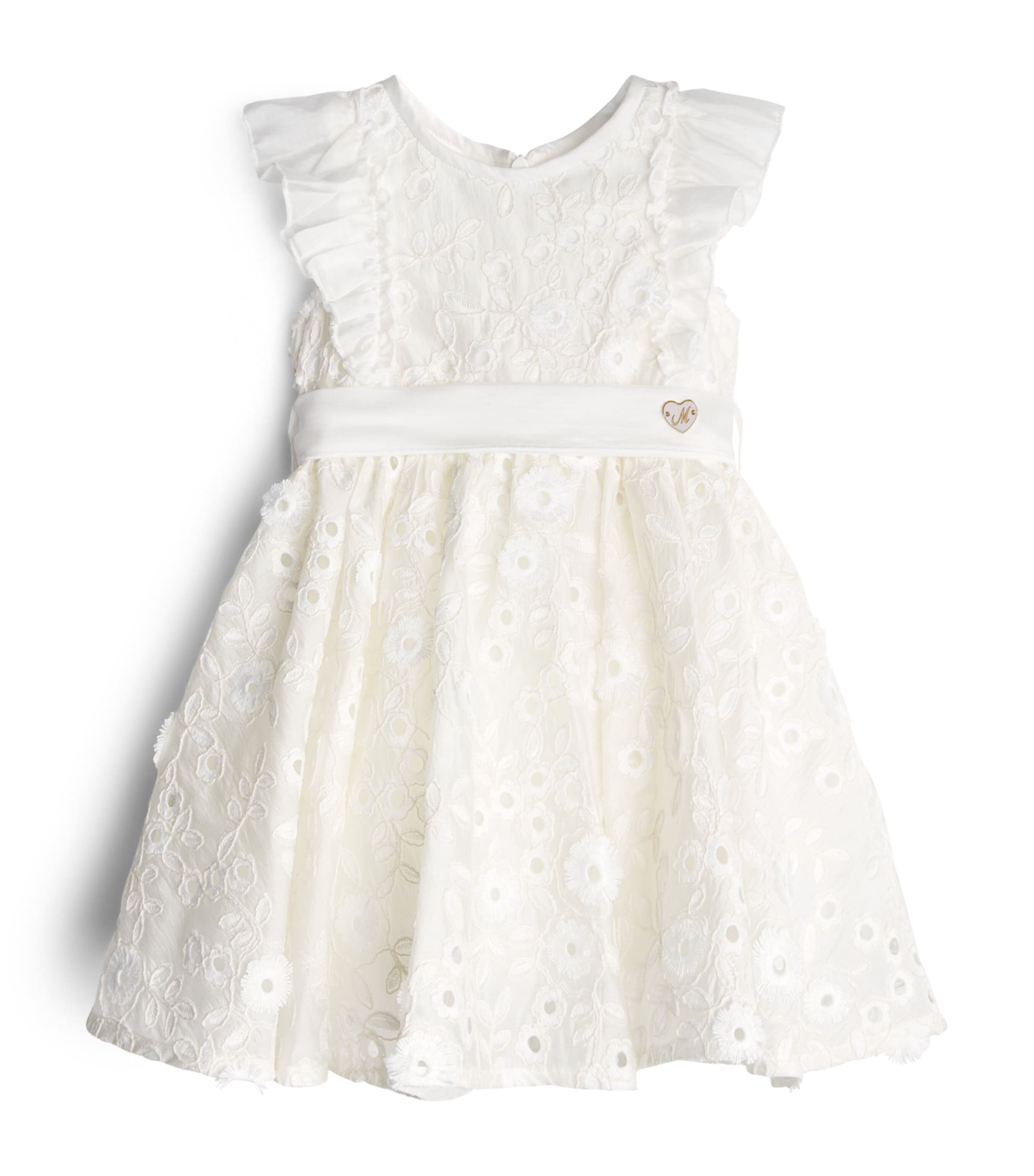 Monnalisa Embroidered Ruffle-Sleeve Dress (9 Months-3 Years) Ecru