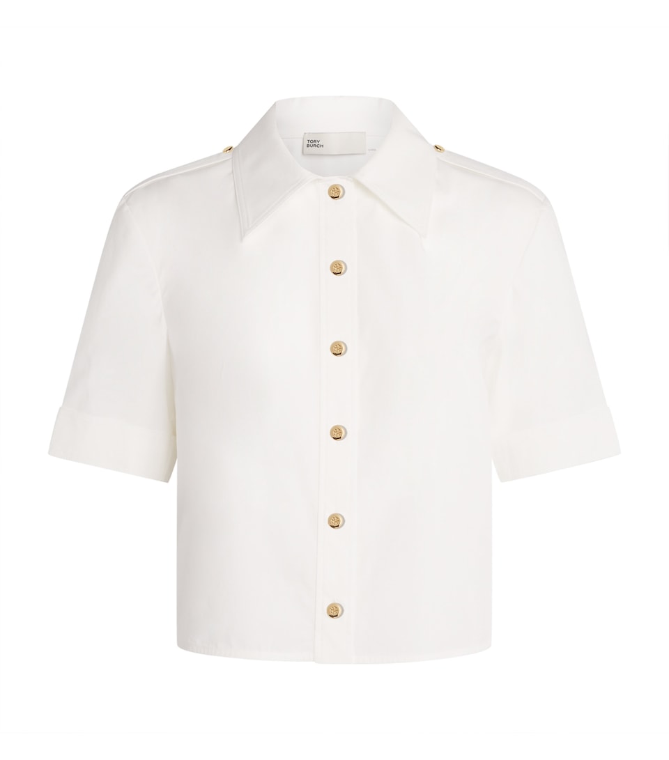 Tory Burch Womens Poplin Short-Sleeve Shirt White