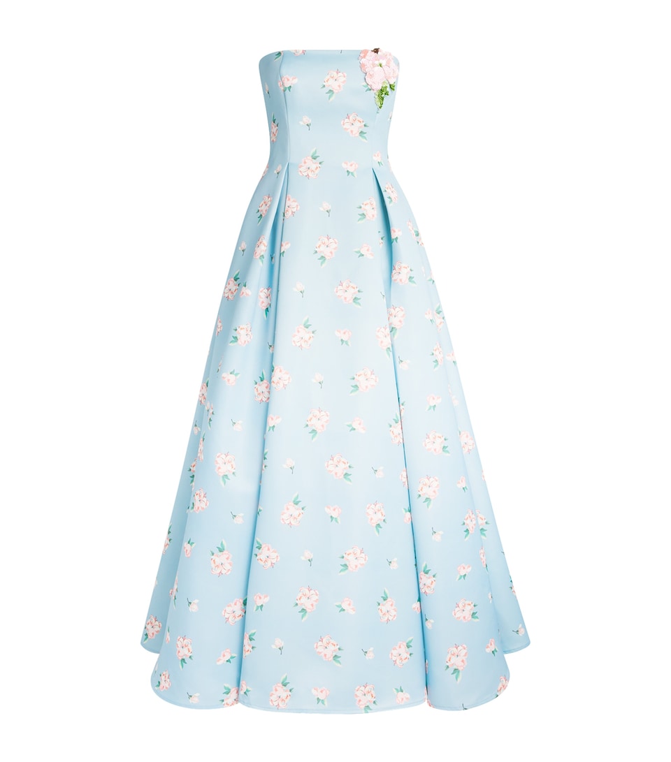 LEO LIN Womens Floral Nora Strapless Gown Ditsy Floral Blue