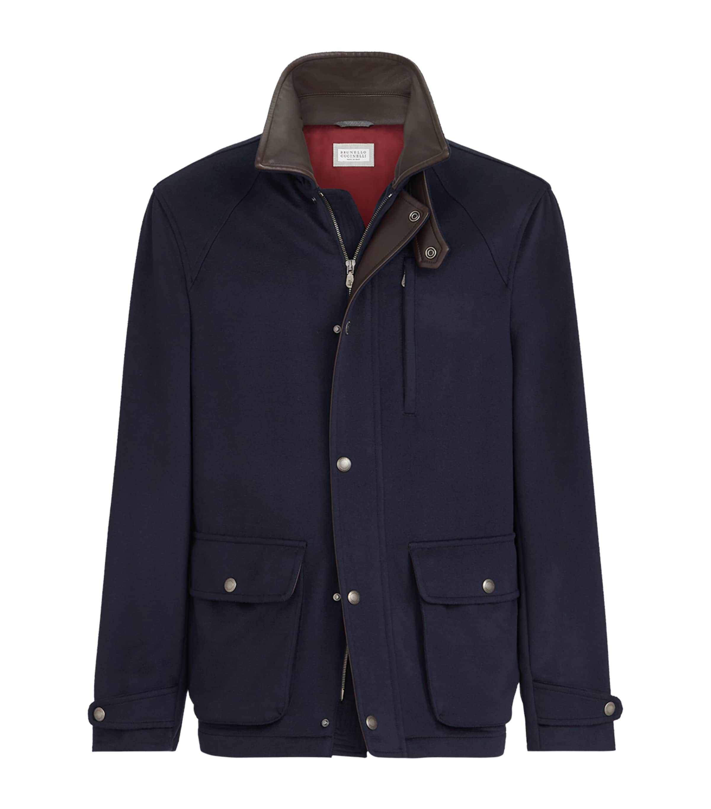Brunello Cucinelli Mens Virgin Wool Leather-Trim Field Jacket