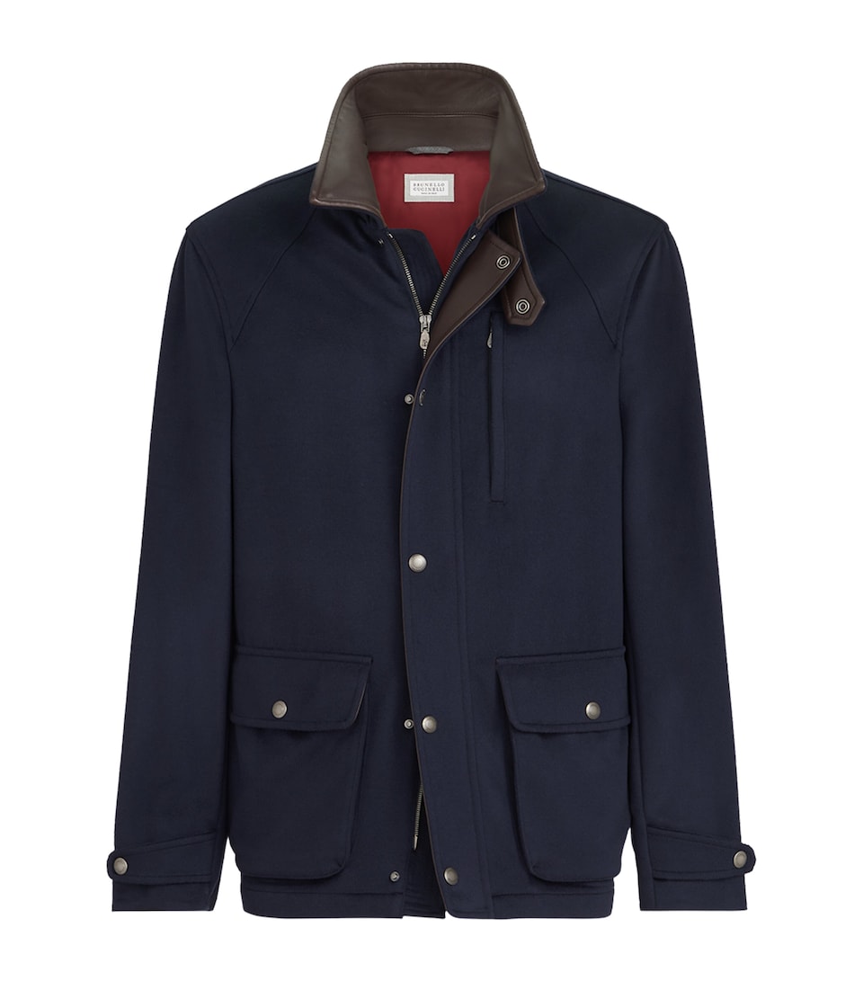 Brunello Cucinelli Mens Virgin Wool Leather-Trim Field Jacket
