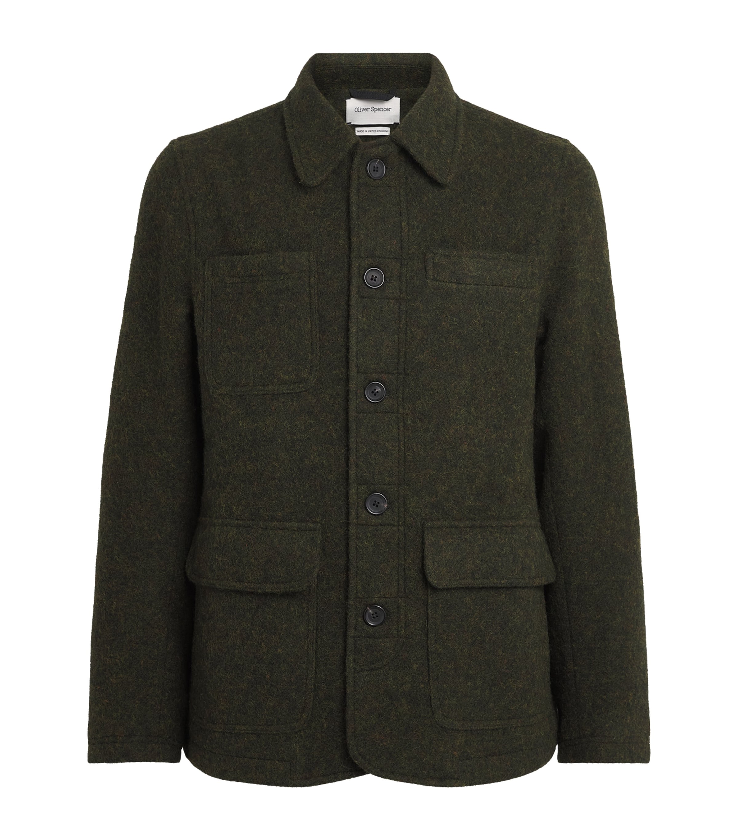 Oliver Spencer Mens Wool Addington Overshirt Green