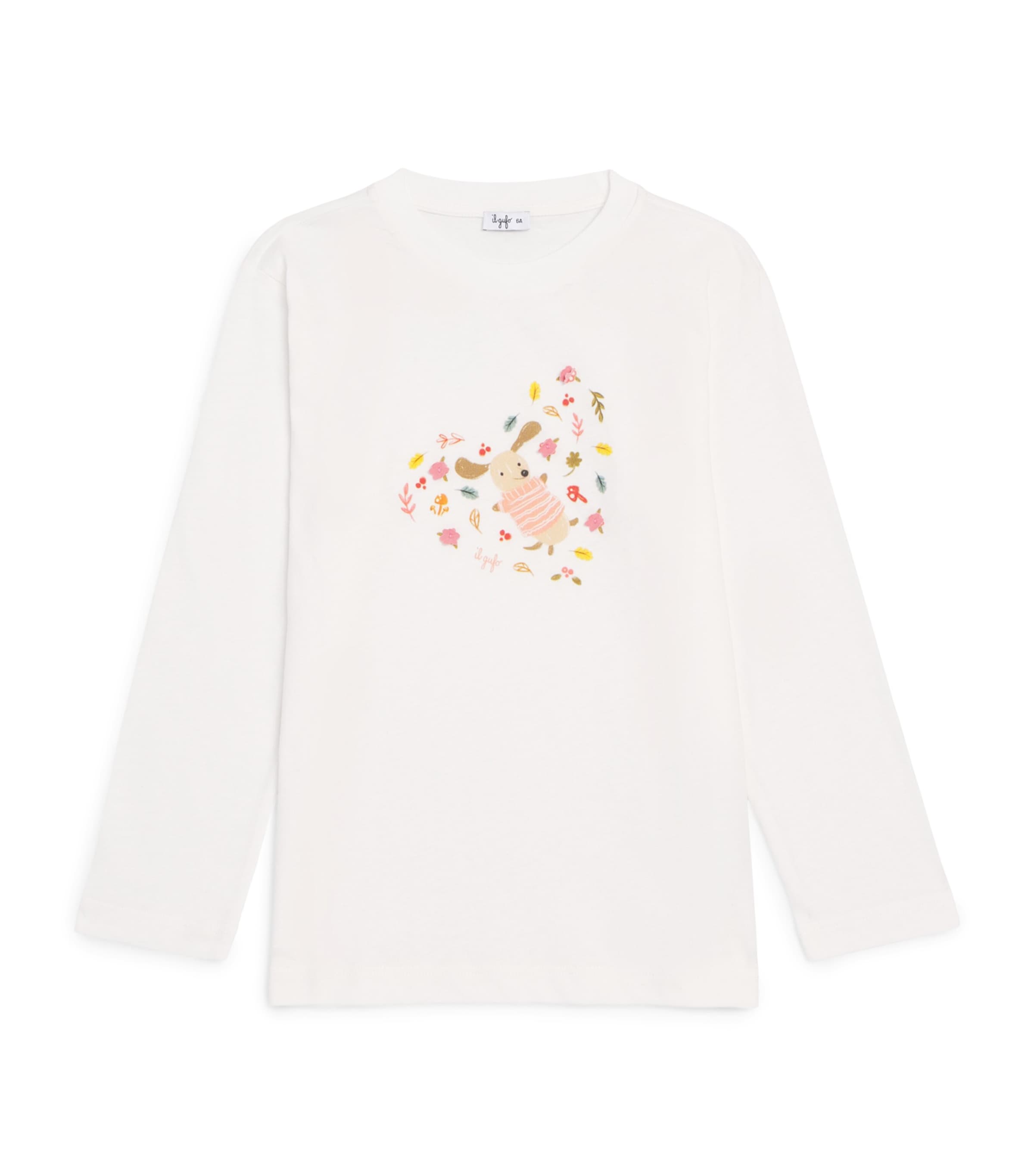 Il Gufo Cotton Dachshund Heart T-Shirt (6 Months-6 Years) Milk