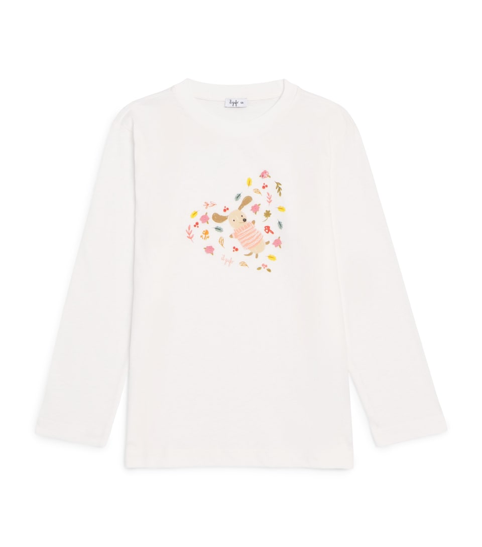 Il Gufo Cotton Dachshund Heart T-Shirt (6 Months-6 Years) Milk
