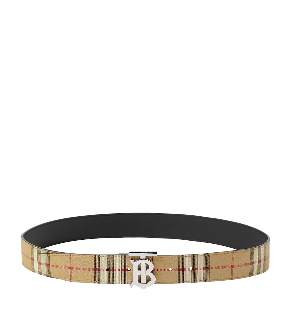 Leather and Check Reversible TB Belt