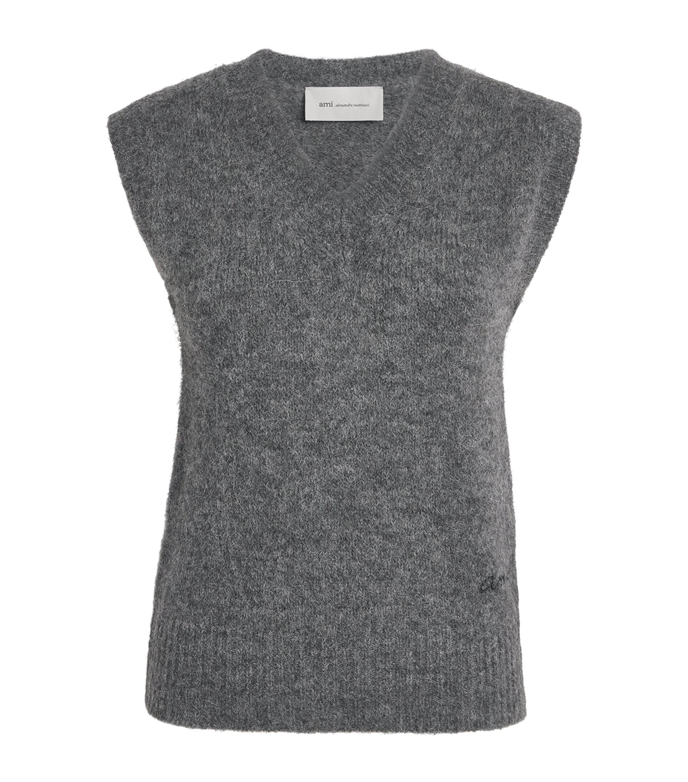AMI Paris Womens Wool Sleeveless Sweater Gris Carbone