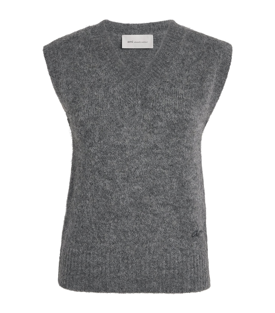 AMI Paris Womens Wool Sleeveless Sweater Gris Carbone
