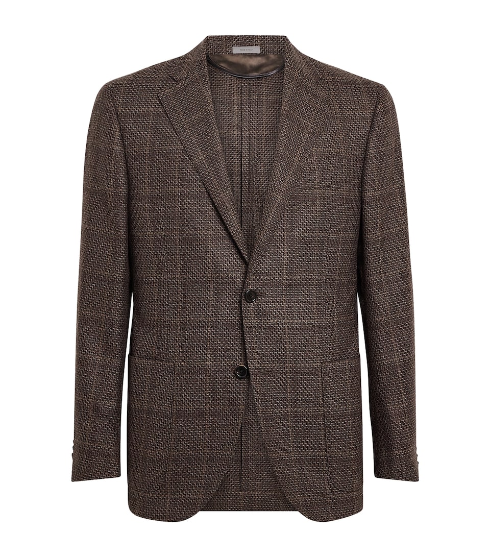 Corneliani Mens Virgin Wool Mouliné Check Blazer Dark Brown
