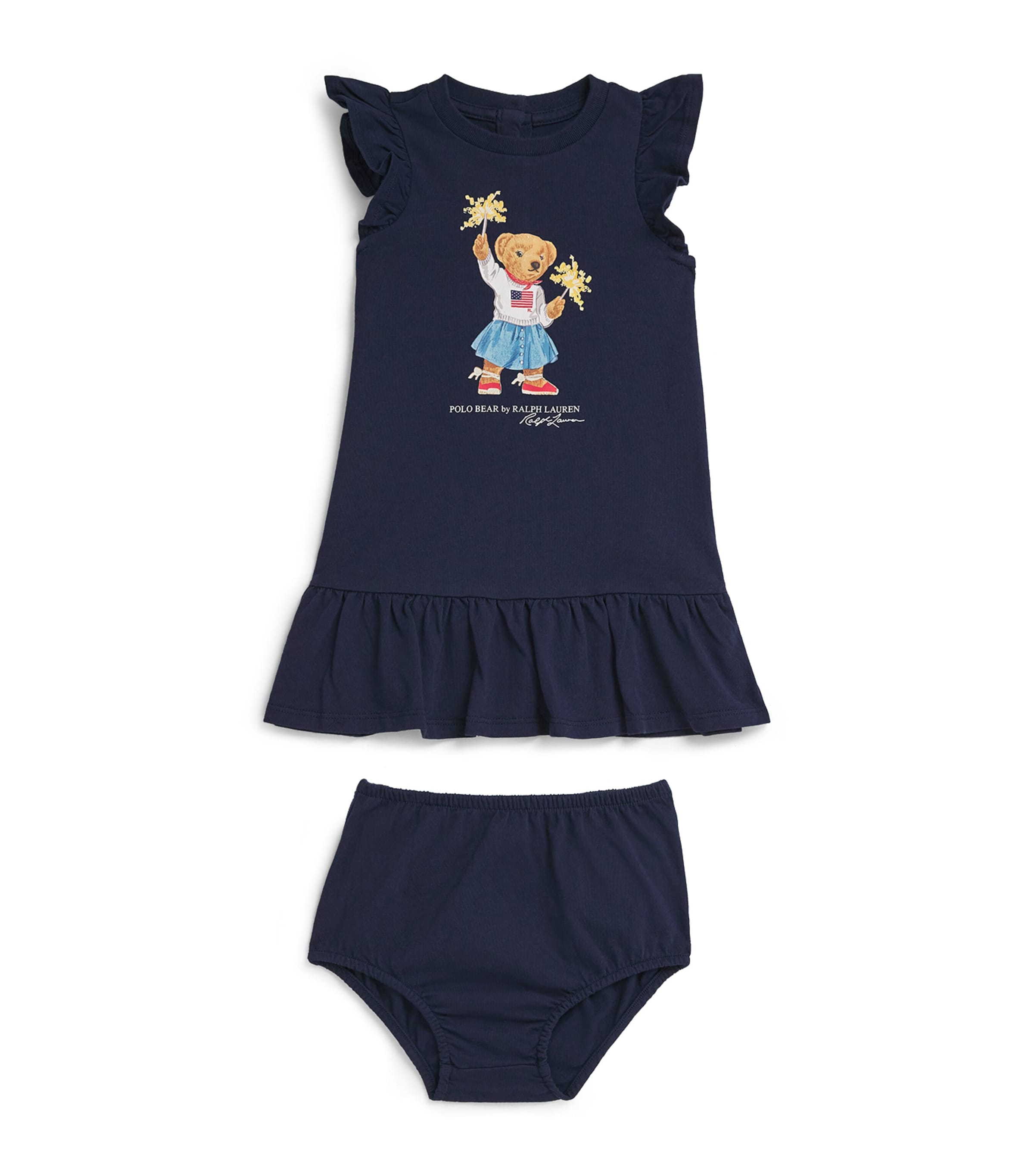 Cotton Polo Bear Dress and Bloomers Set (3-24 Months)