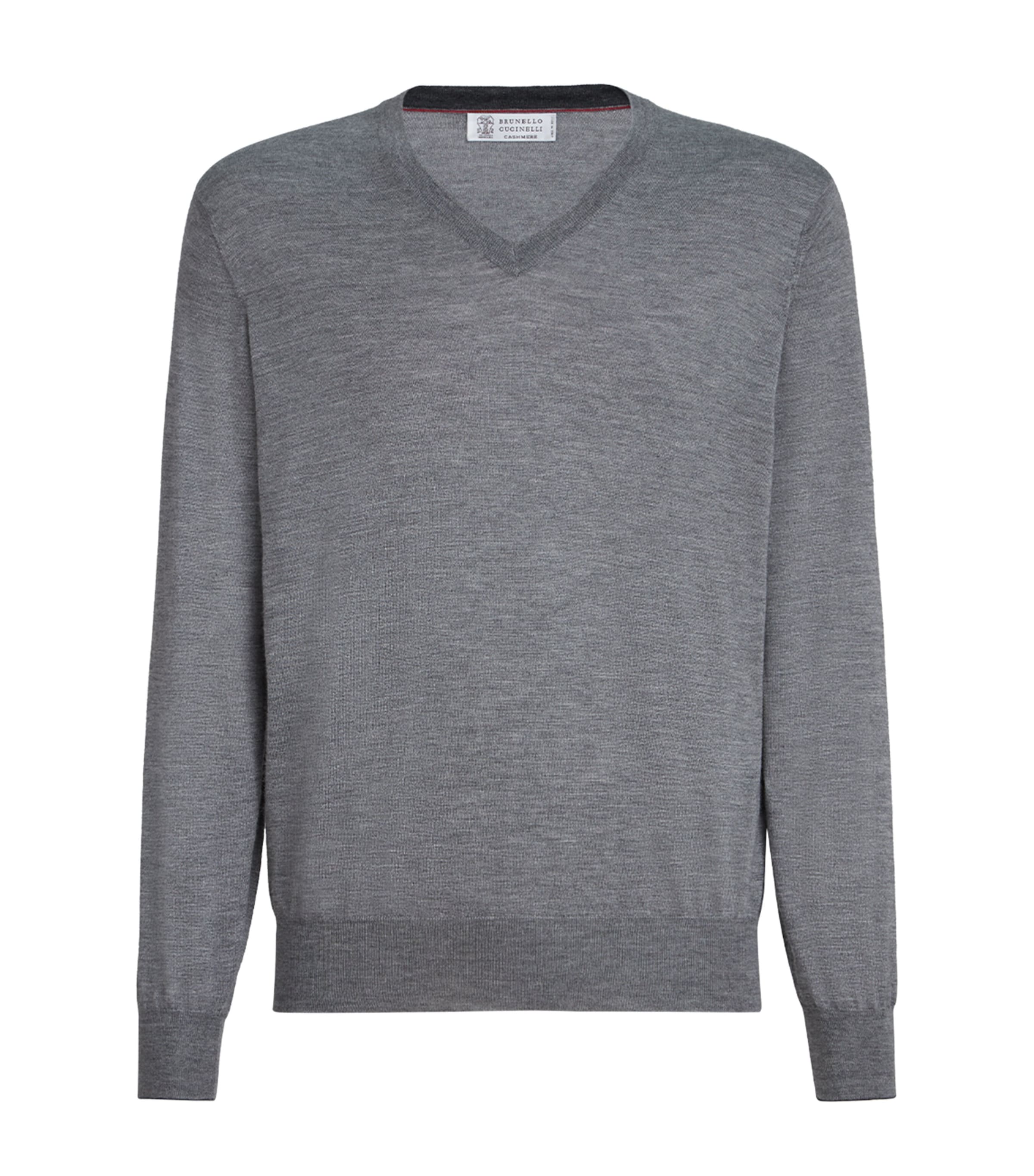 Brunello Cucinelli Mens Cashmere-Silk V-Neck Sweater