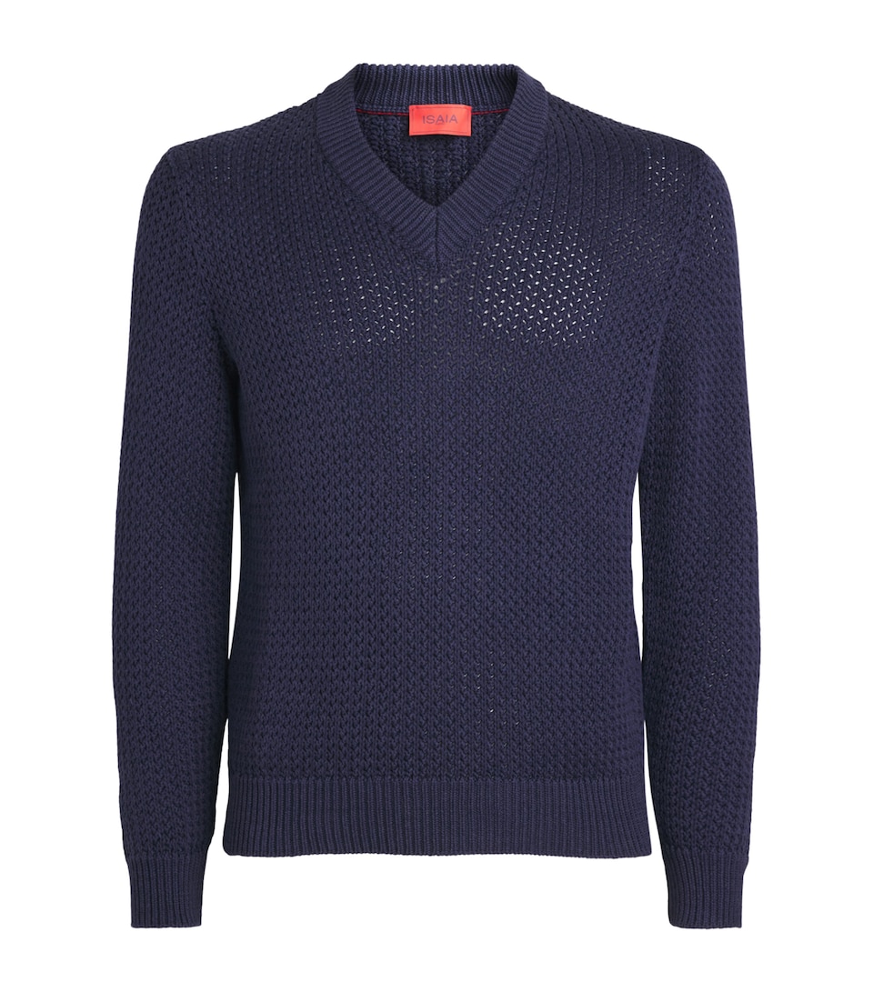 Isaia Mens Silk-Cotton V-Neck Sweater
