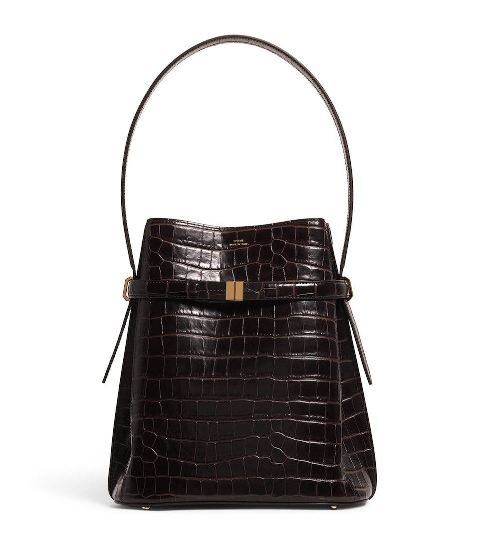 Leather Croc-Embossed Bucket Shoulder Bag