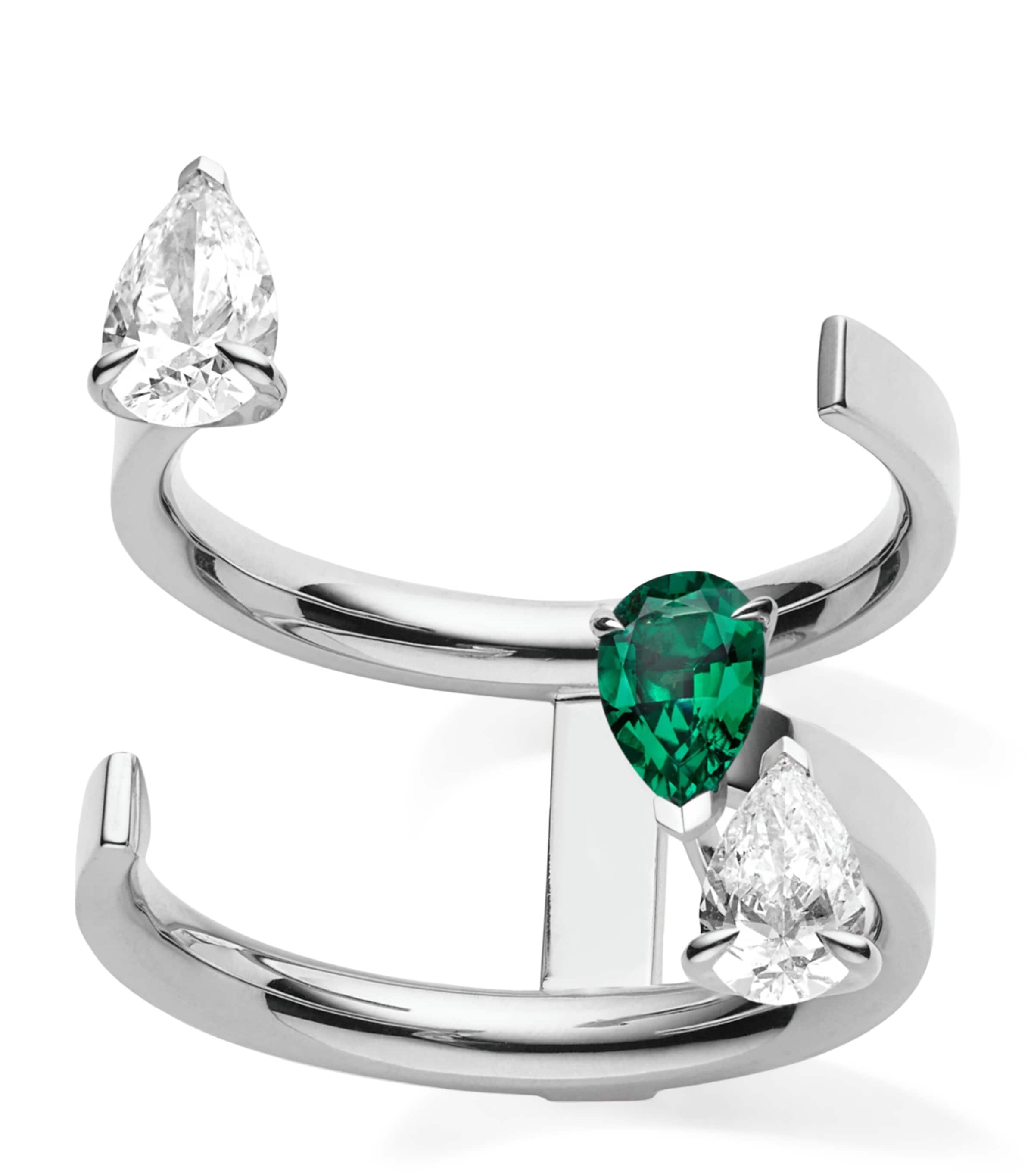 Repossi White Gold, Diamond and Emerald Toi et Moi Ring White Gold