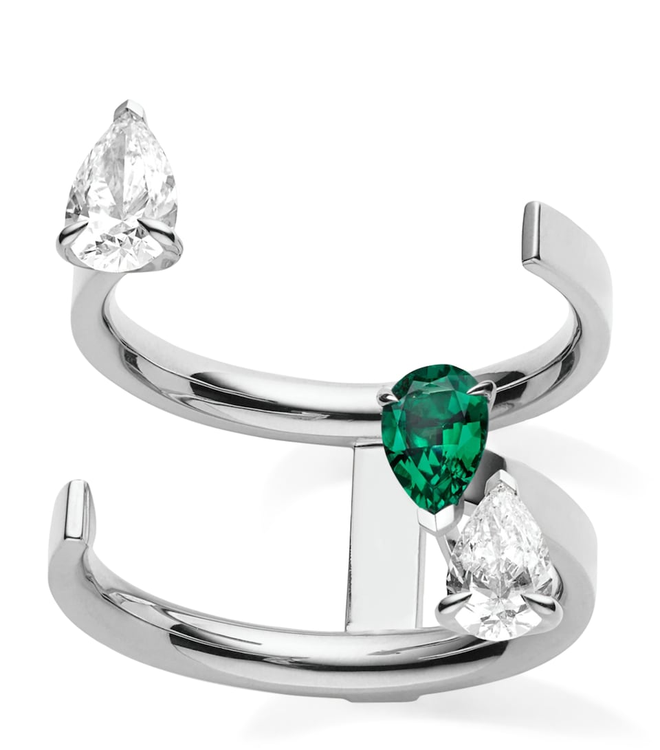 Repossi White Gold, Diamond and Emerald Toi et Moi Ring White Gold