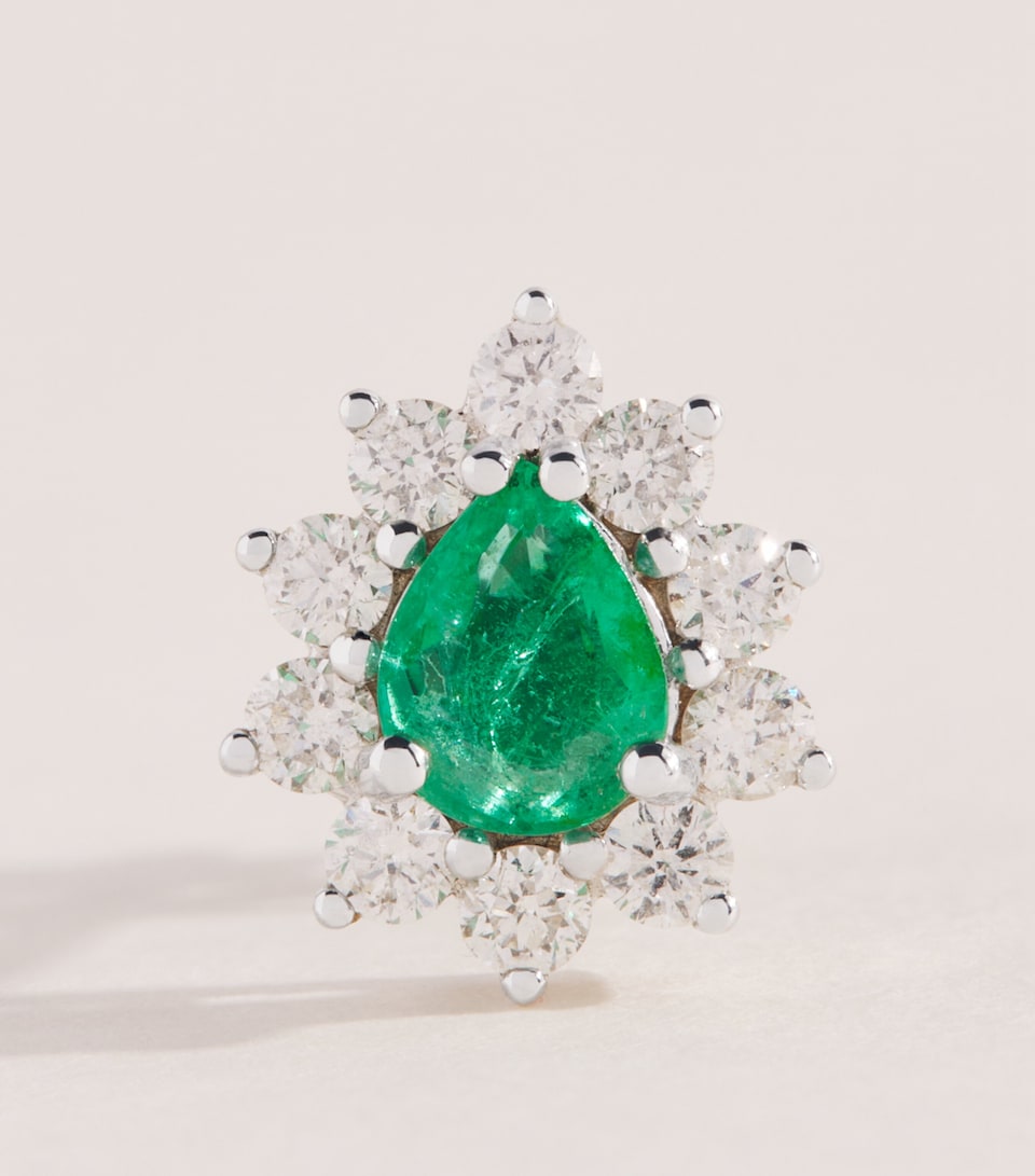 Rosa de la Cruz White Gold, Diamond and Emerald Baroque Earring White Gold