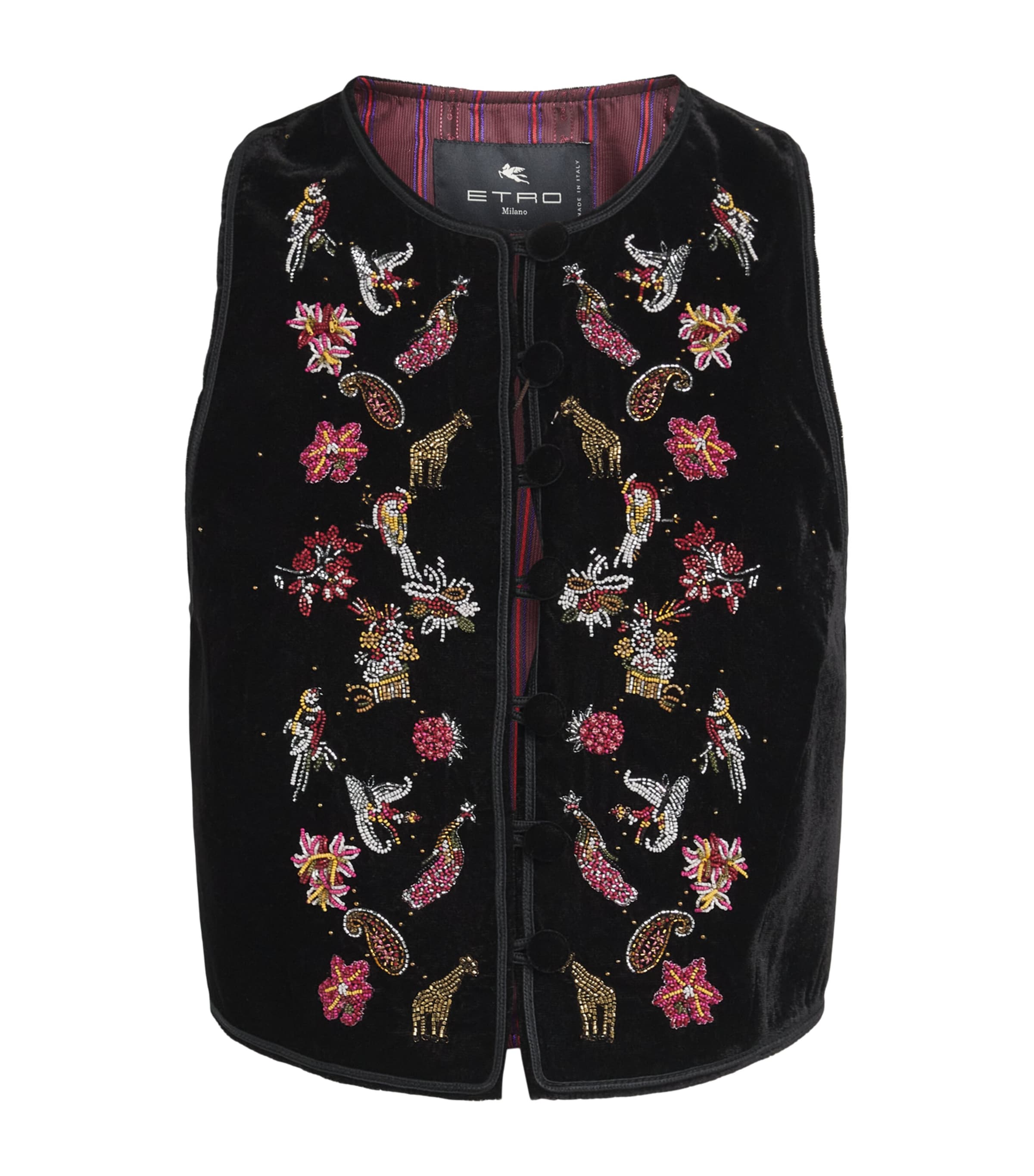 Etro Womens Velvet Embellished Cropped Waistcoat Black