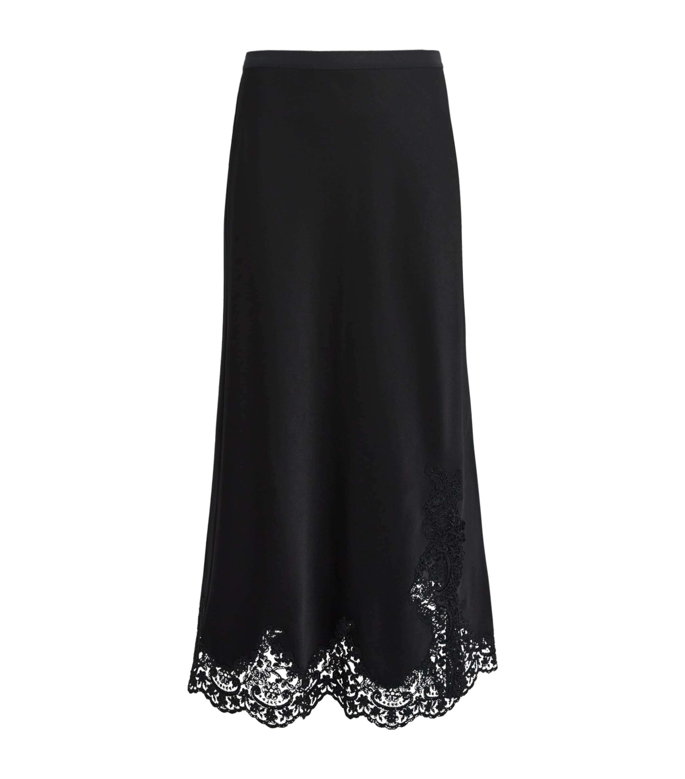 ME+EM Womens Satin Lace-Trim Maxi Skirt Black