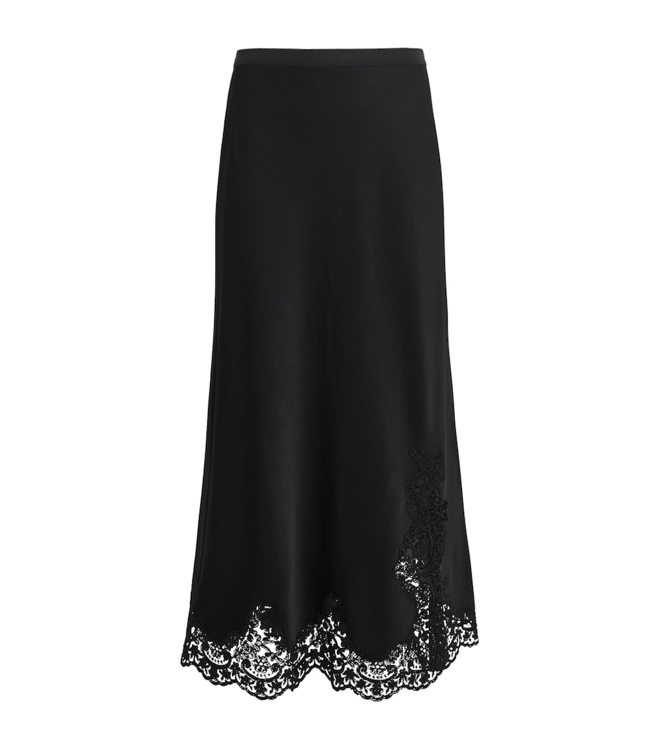 ME+EM Womens Satin Lace-Trim Maxi Skirt Black