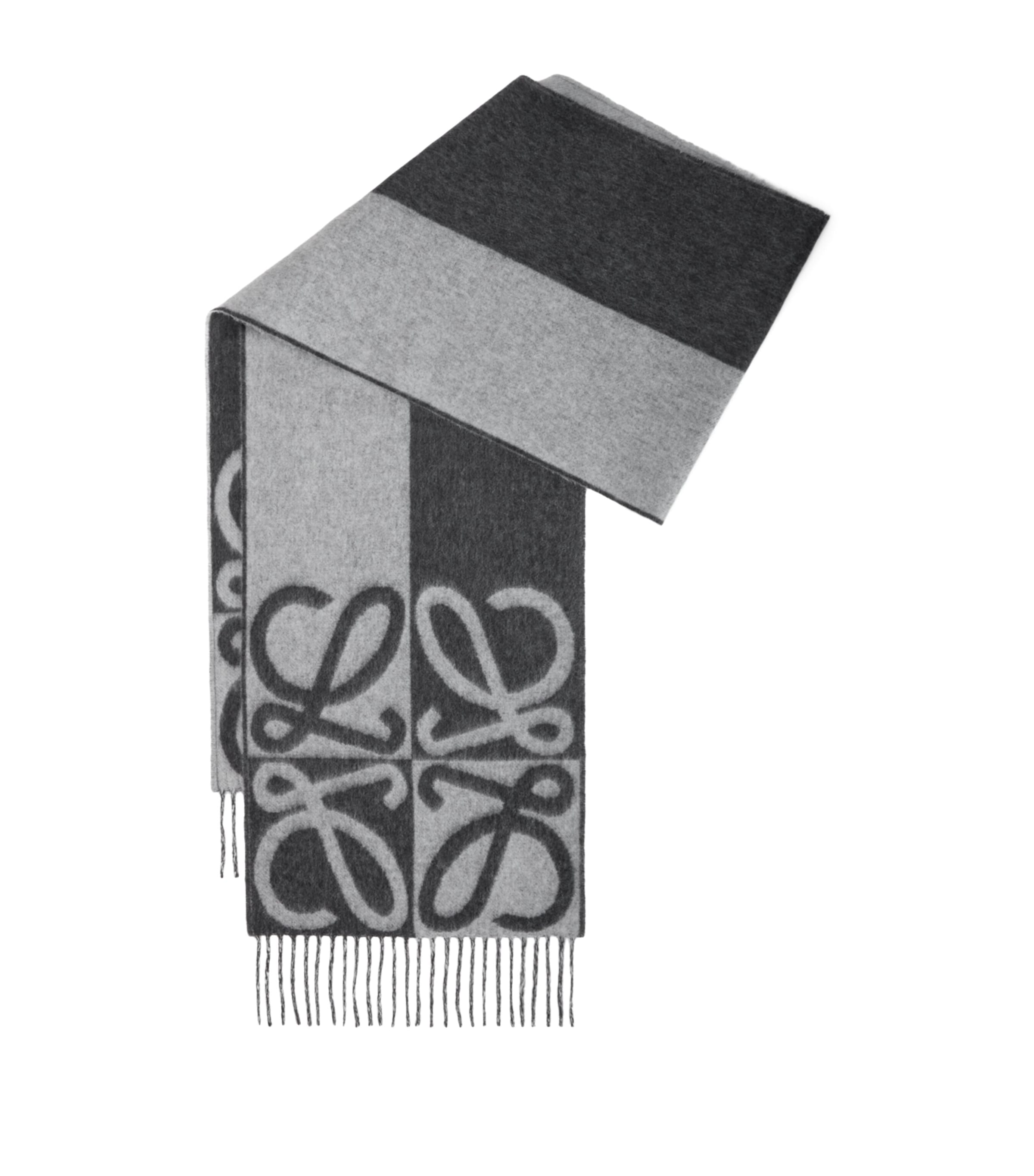 LOEWE Wool-Cashmere Anagram Scarf Dark Grey/light Grey