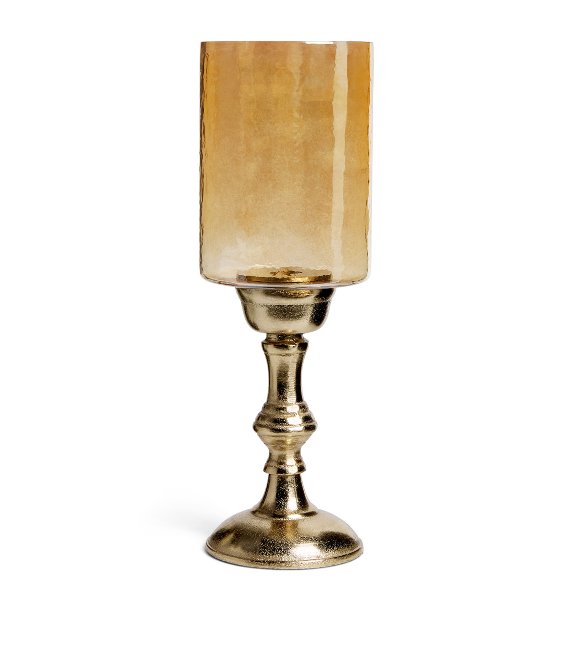 Harrods Short Glass Hurricane Candle Holder Amber/gold