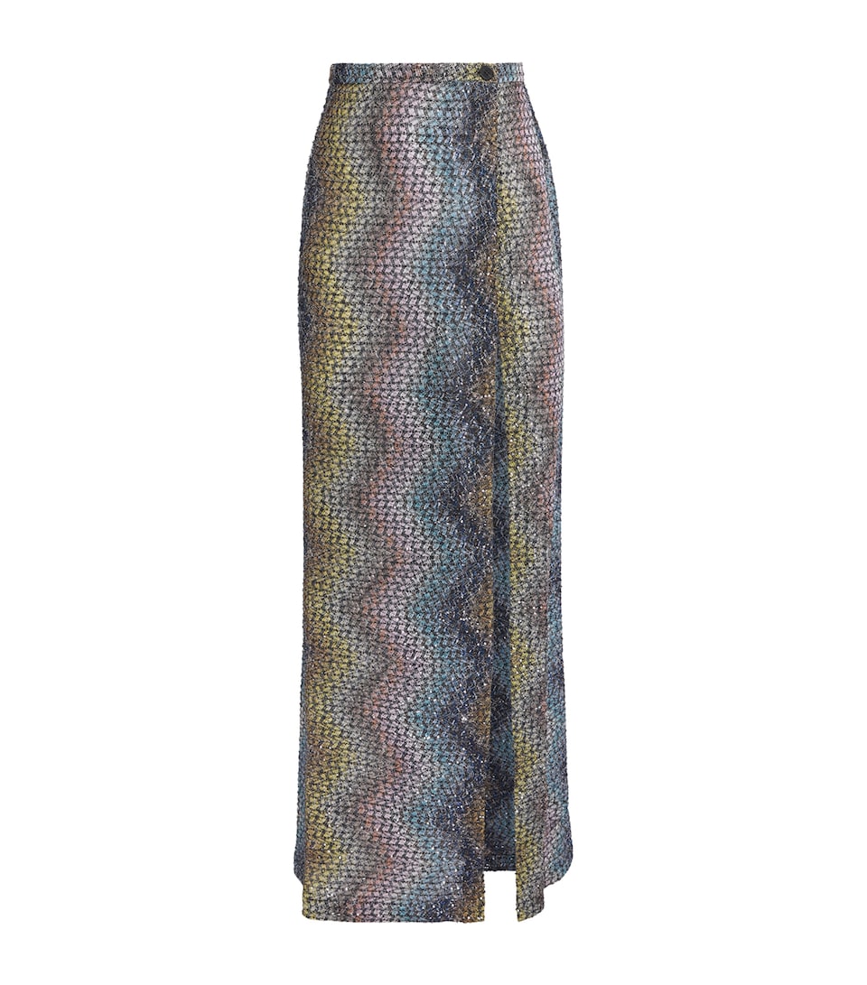 Missoni Womens Lamé Zigzag Maxi Skirt Smsns Mlt Blu/yl/vlt