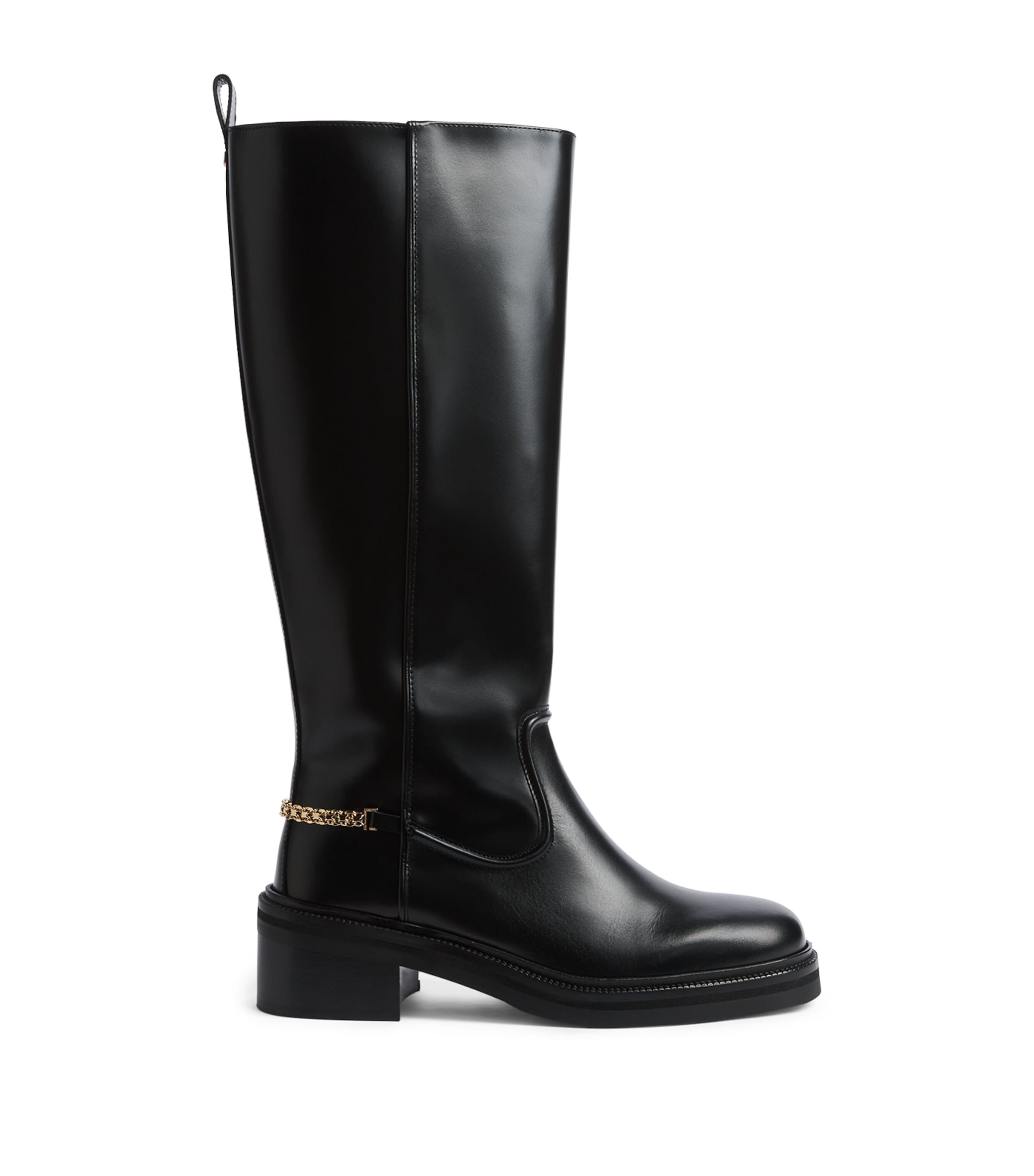 Maje Leather Embellished Knee Boots Black