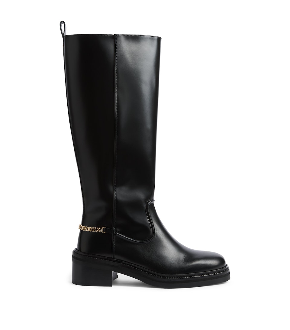 Maje Leather Embellished Knee Boots Black