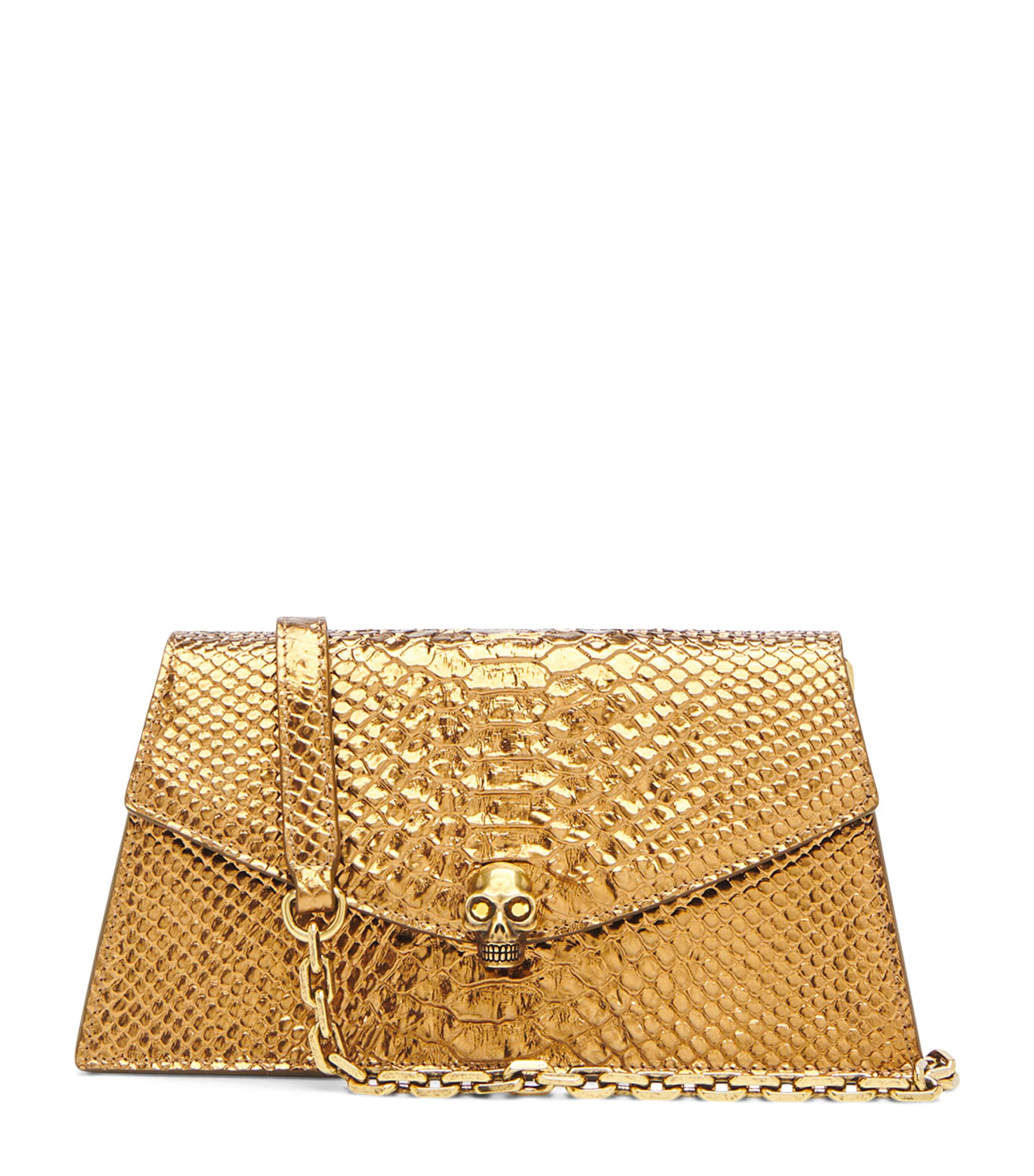 McQueen Mini Python-Embossed Skull Shoulder Bag