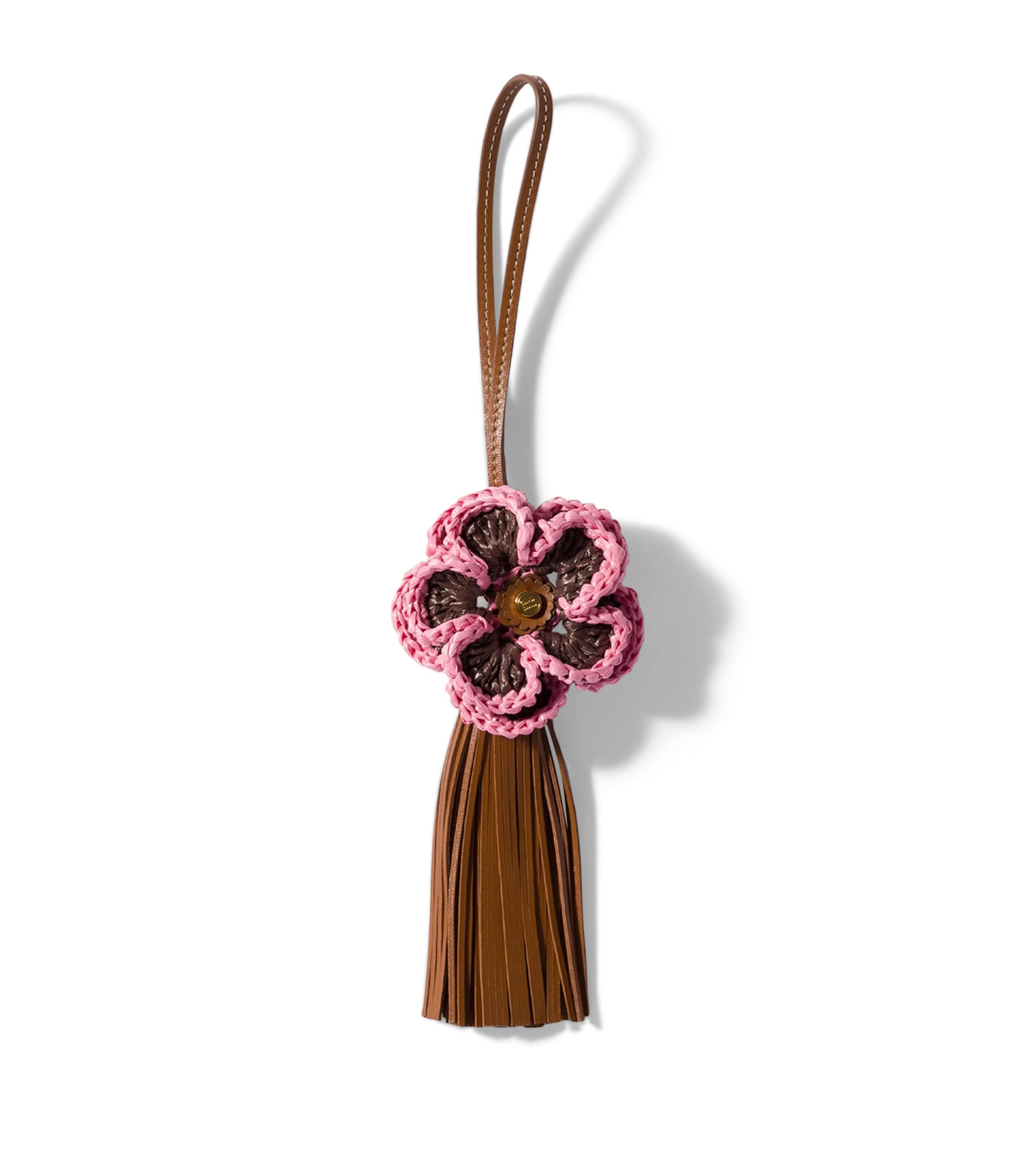 Miu Miu Lambskin Woven Flower Charm Brown