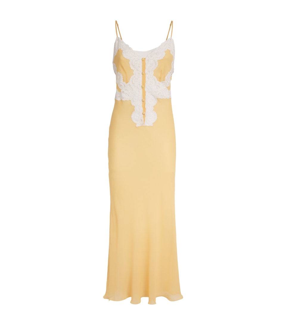 Loretta Caponi Womens Silk Georgette Palmira Nightdress Yellow