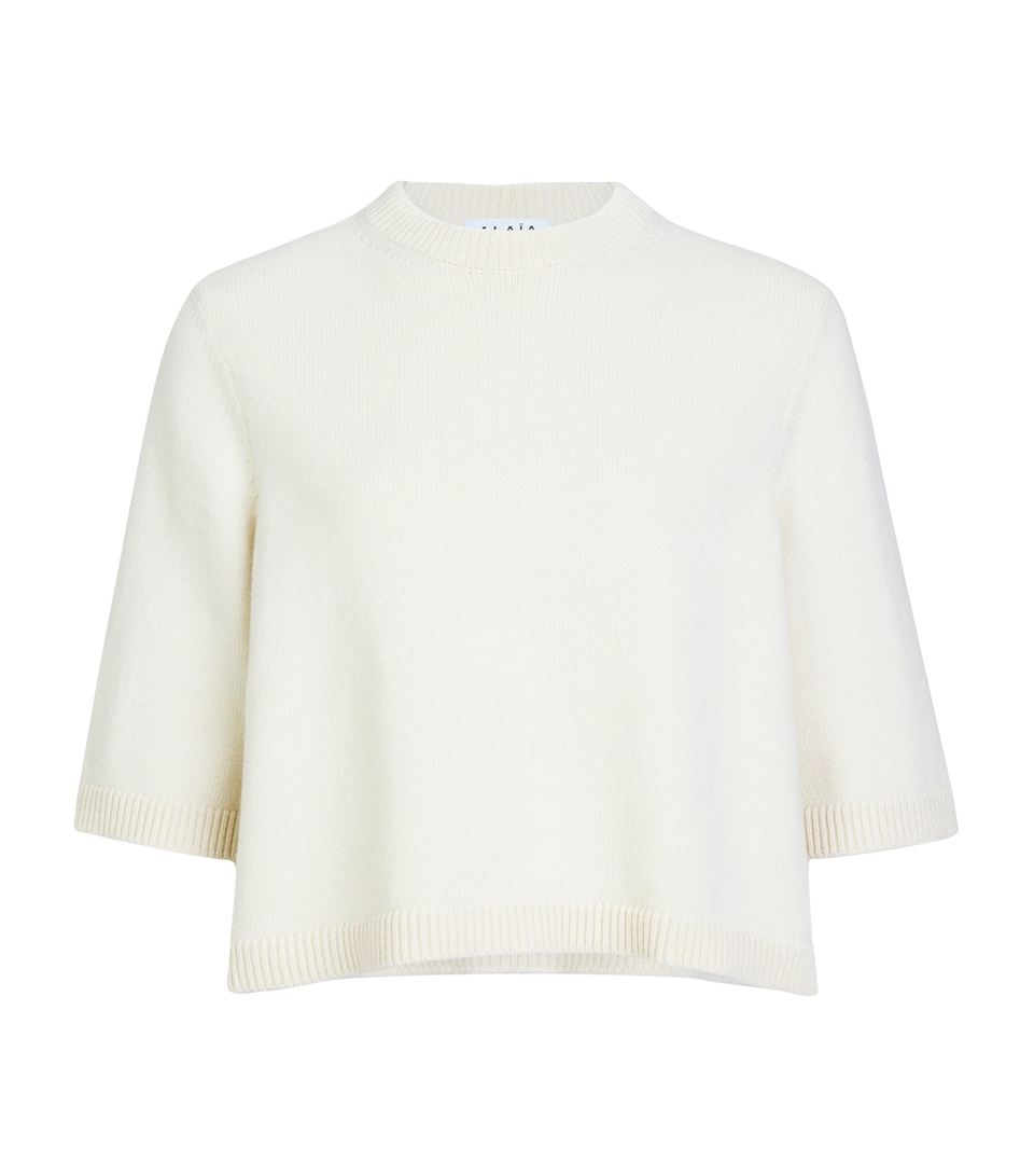 Alaïa Womens Cashmere-Blend Boxy Sweater Natural White