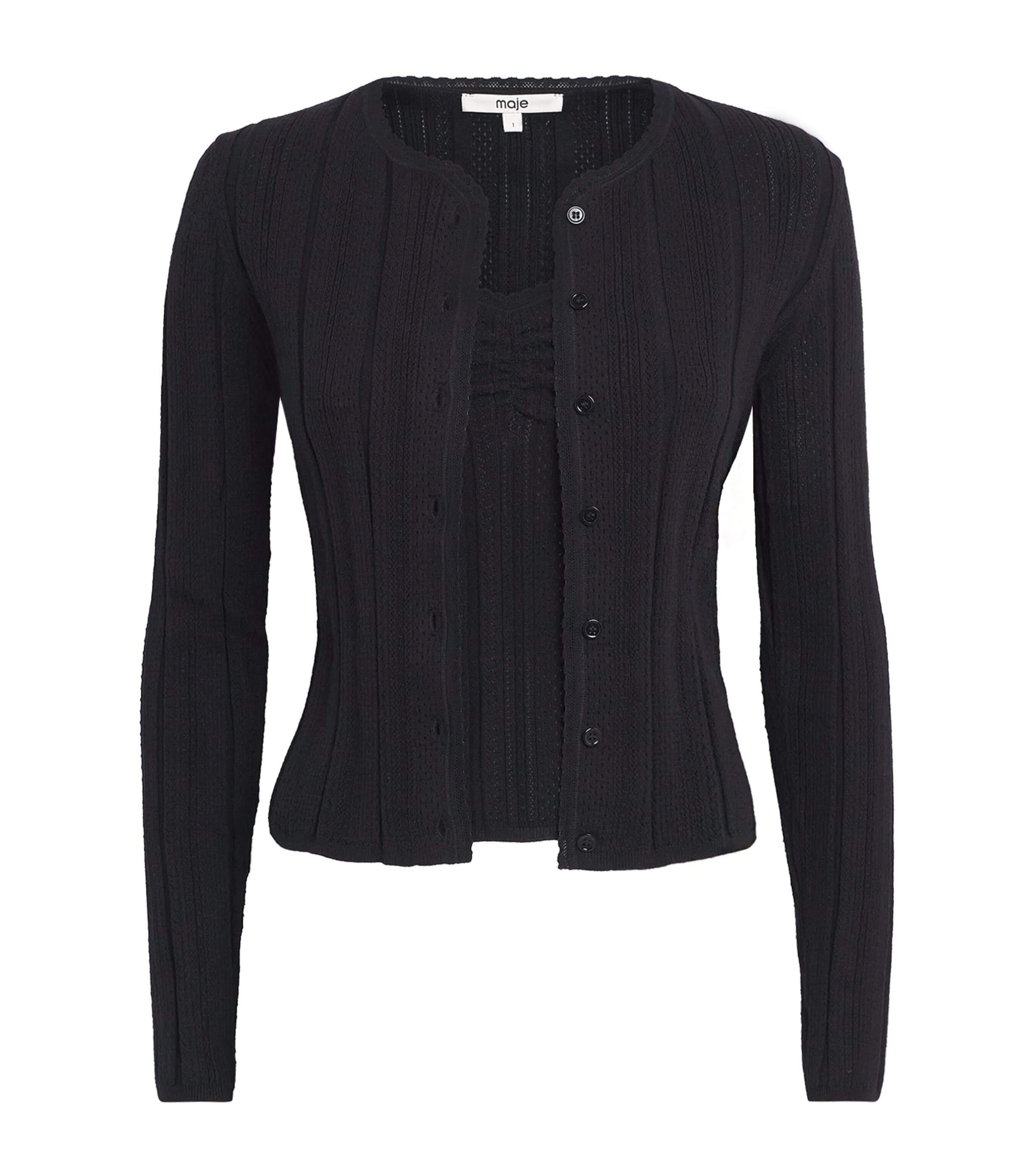 Maje Womens Knit Pointelle Tank and Cardigan Set Black