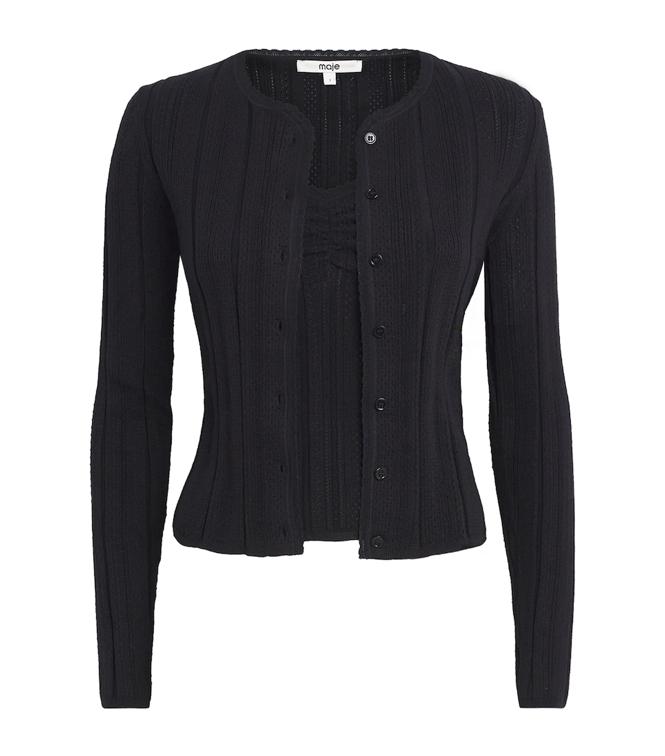 Maje Womens Knit Pointelle Tank and Cardigan Set Black